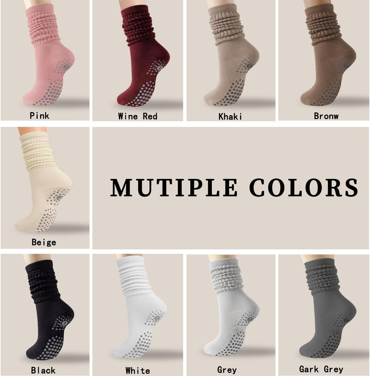 ZANZER (3 Pairs) Scrunch Pilates Grip Socks for Women, Yoga Slouch Socks with Grip for Barre Workout Hospital Dance Gym Exercise,Long Scrunch Slipper Socks - Pink + White + Black image number 5