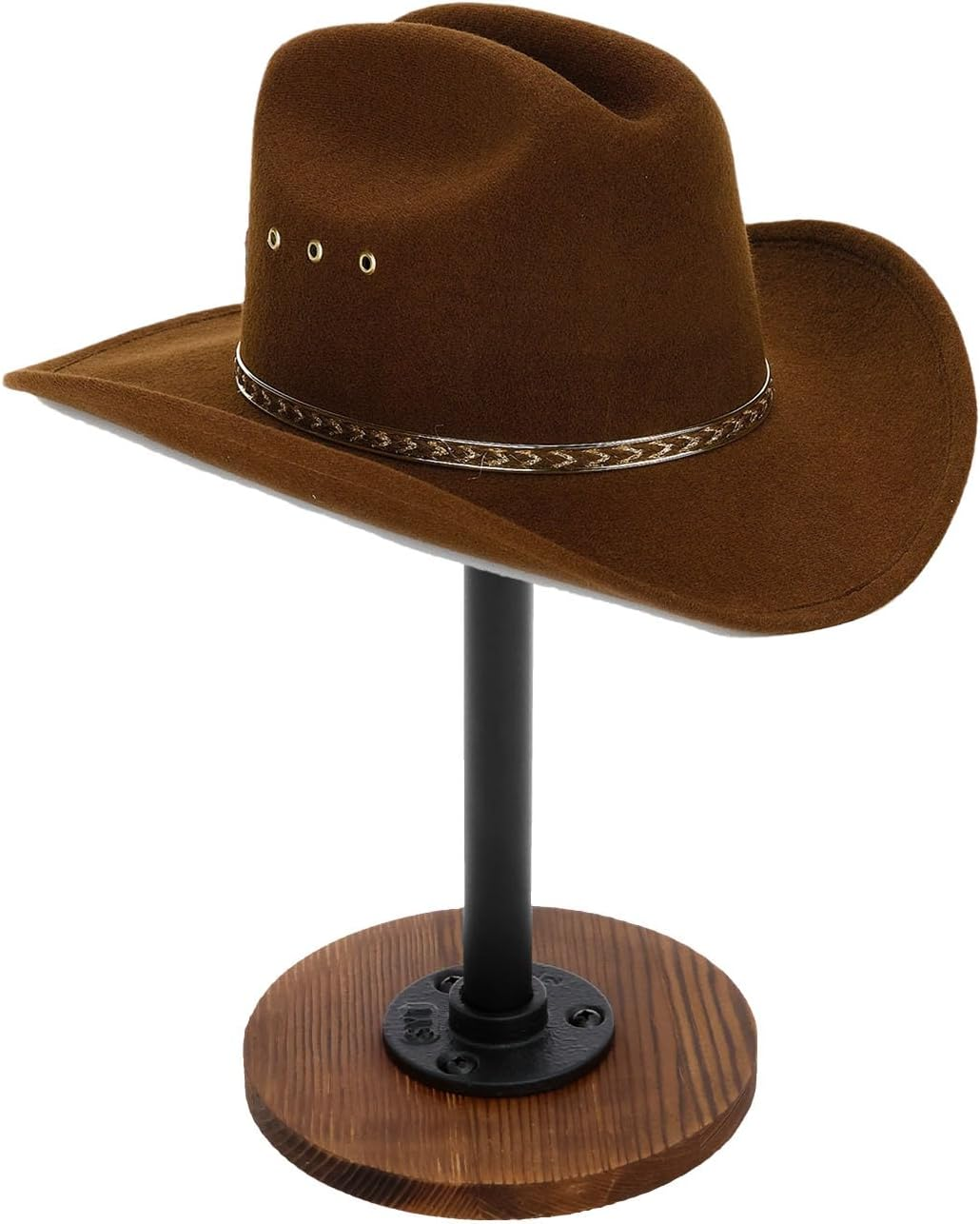 Hat Stand and Wig Display Rack, Burnt Wood Hat Holder Stand, Adjustable Height Hat Holder, with Industrial Metal Pipe Industrial Style Wig Rack, Stable Jewelry Display, Riser Tabletop Helmet image number 6