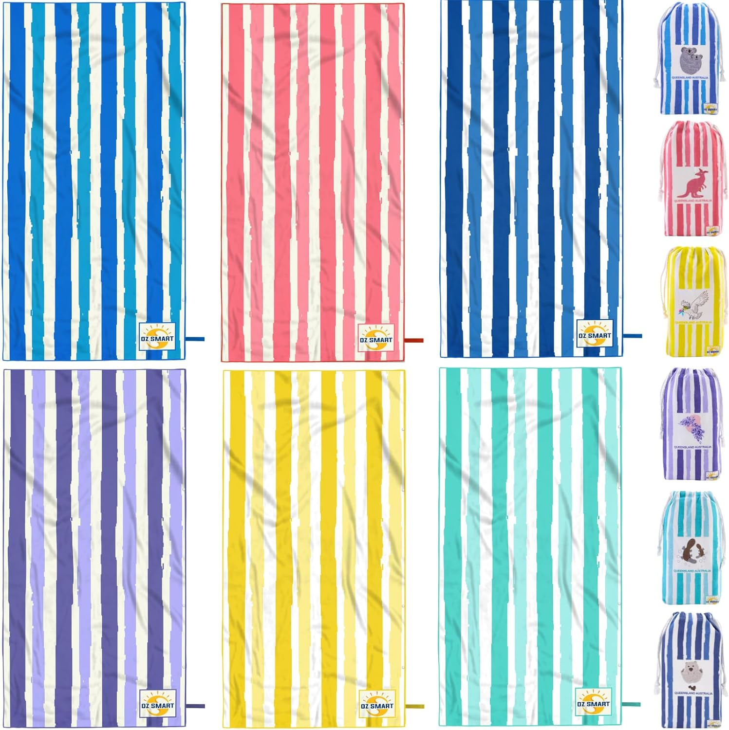 Australian Design Sand Free Beach Towel, Microfibre Quick Dry Cabana Stripe 180&times;90Cm Pool Towel, Highly Absorbent Poncho for Travel, Camping, Double-Sided Printing