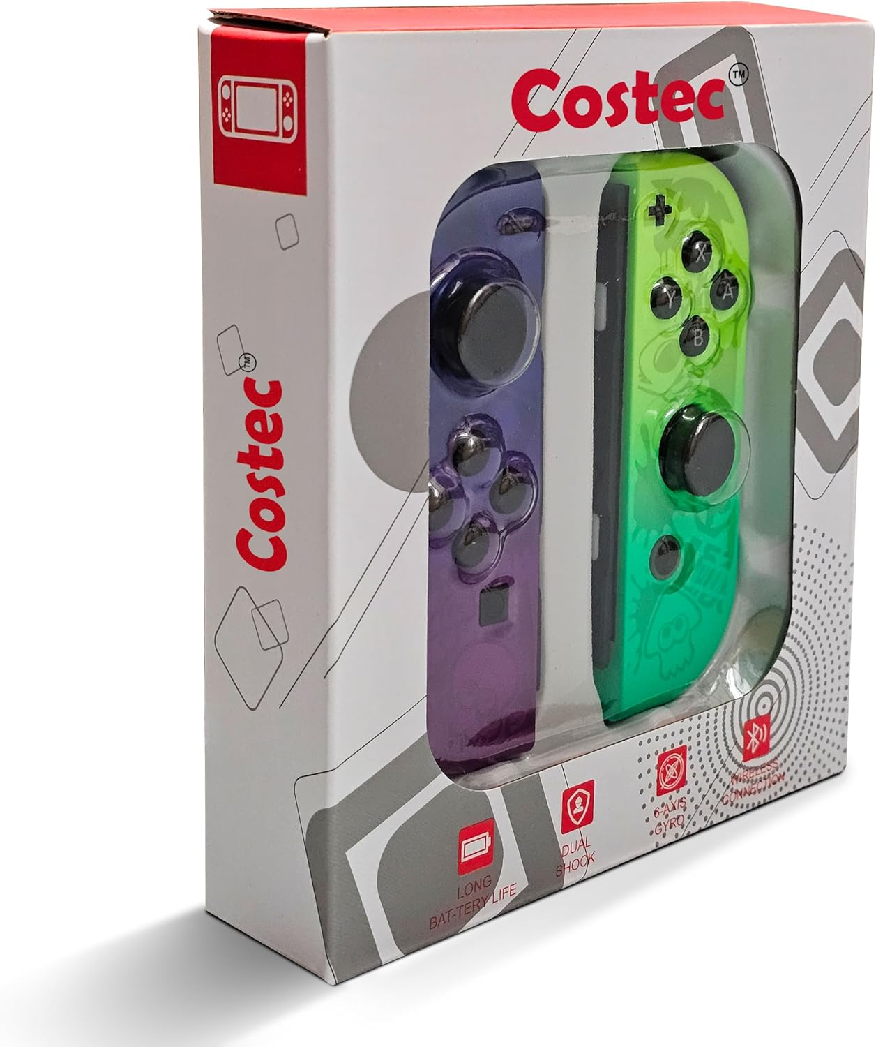 Costec Joy Con Controller for Nintendo Switch Replacement for Nintendo Switch Controller, Compatible with Switch, Wireless Left and Right Joy Con for Switch Nintendo Support Dual Vibration/Wake-Up/Screenshot, Joy Con Controller for Switch OLED Lite [Splatoon Design] Nintendo Joy Con image number 4