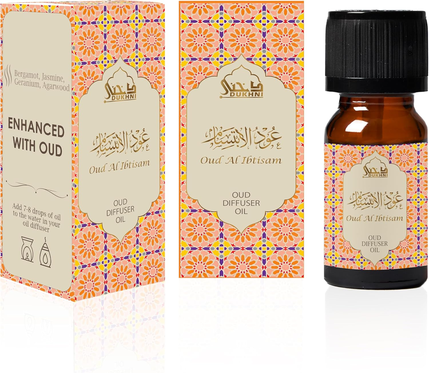 Dukhni Oud Al Ibtisam Diffuser Oil Blend | 3 X 10Ml Arabic Oil for Diffuser & Humidifier | 100% Pure Halal Oils | Relax with Home Aromatherapy, for Stress Relief, Massage & Candle Making
