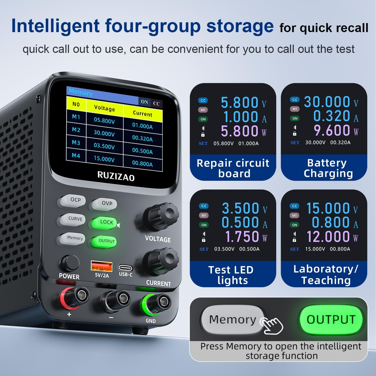 DC Power Supply Variable 30V 10A,5 Digit TFT Display Milliamp Current Display Curve Hyperbolic Encoder Bench Power Supply with OCP/OVP Storage Function Power Supplies Suitable(Ac 220V) image number 4