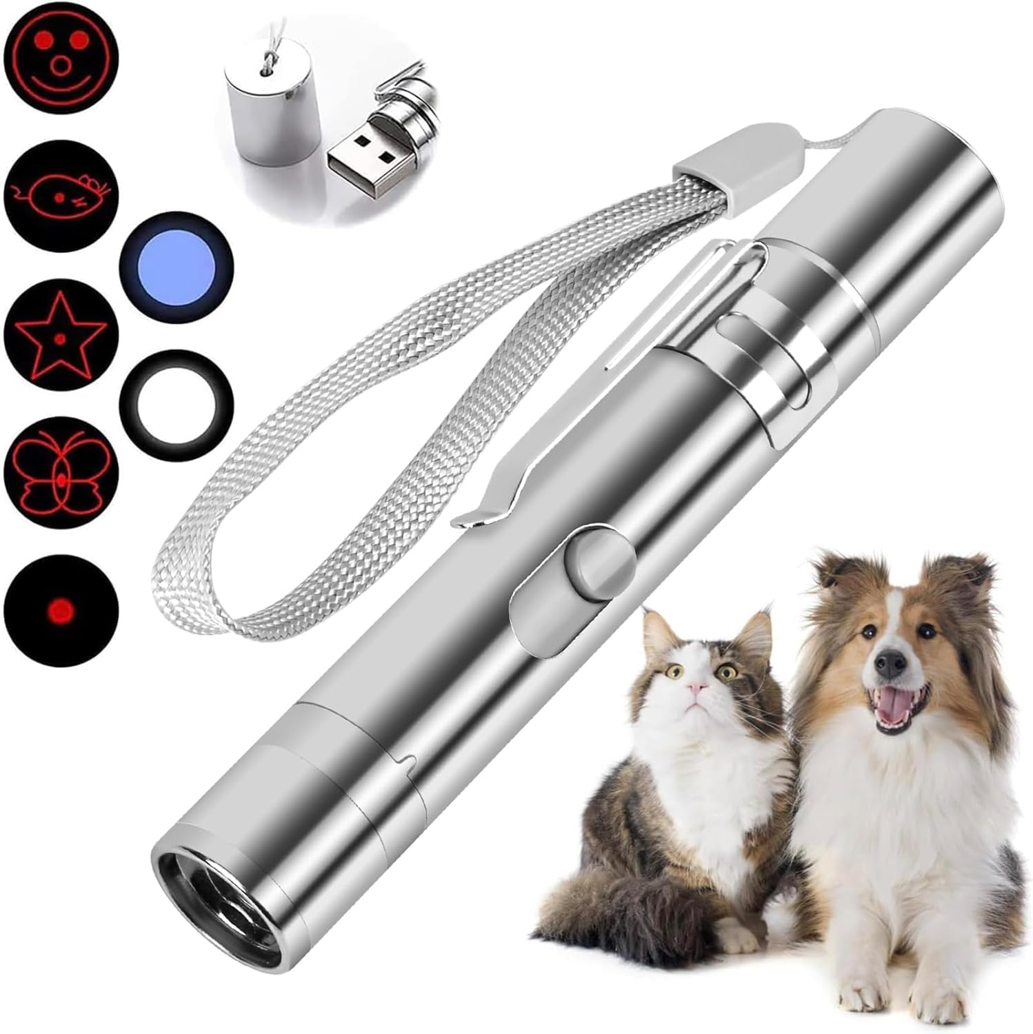 Cat Laser Pointer Toy, Dog Laser Pointer, Interactive Cat Toys for Indoor Cats Kittenes Dogs LED Flashlight 7 Adjustable Patterns Red Light Remotes Teaching Tool USB image number 1