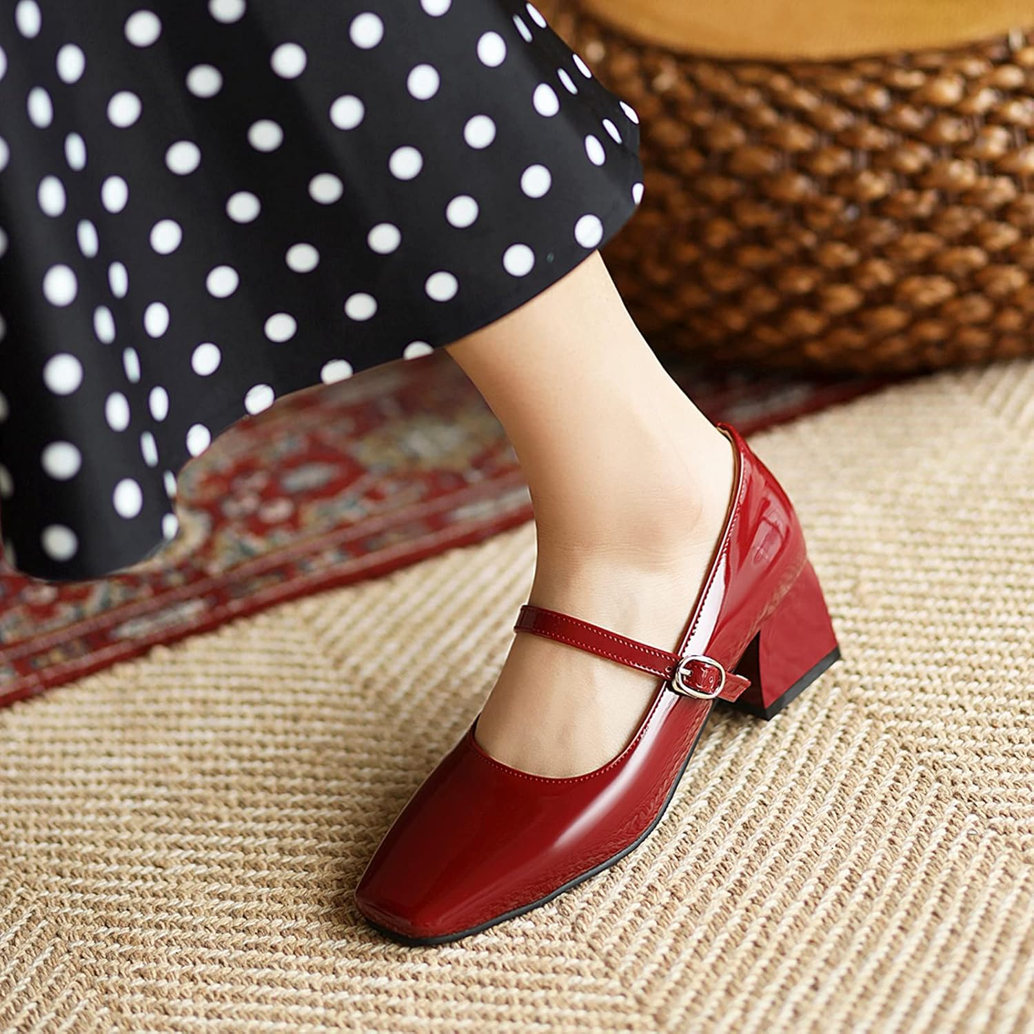 Onewus Women Casual Pumps with Mid Chunky Heel