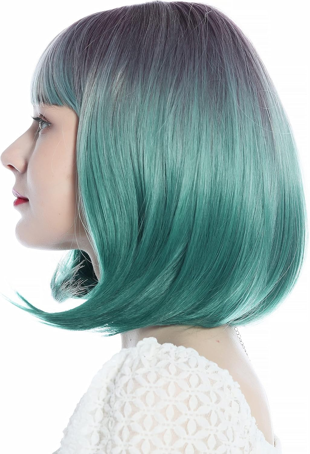WIG ME up - SZL0842-T-007 Women'S Wig Short Straight Long Bob Bob Fringe Purple Green image number 2