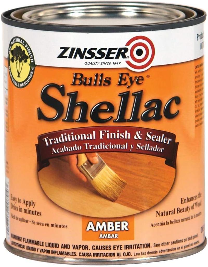 Rust-Oleum Zinsser Bulls Eye Amber Shellac Spray, 946 Ml (1 Quart) | Classic Warm-Toned Finish for Wood Furniture & Trim