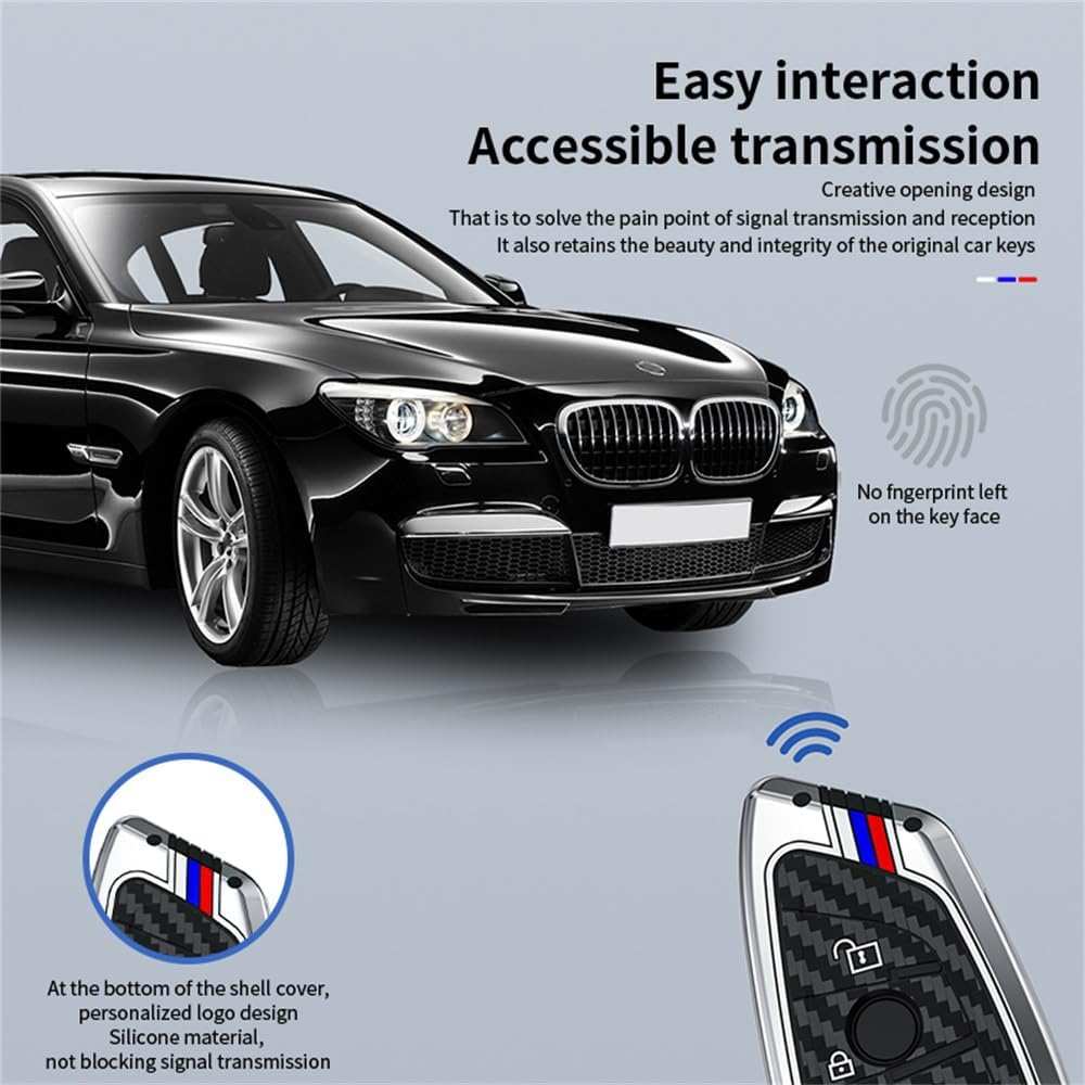 Ontto Luminous Car Key Cover Fit for BMW X1 X3 X4 X5 X6 1 2 3 5 7 Series G20 G02 G05 G31 G23 Key Holder Alloy Silicone Smart Shell Case Keyring Keychain Auto Styling Accessories Silver B1 image number 3