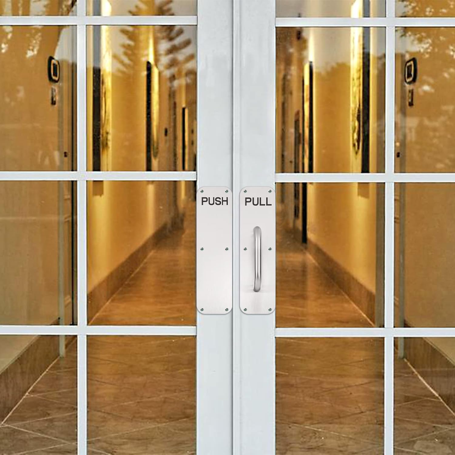 GINZER Stainless Steel Door Handle, Aluminum Alloy Pull and Push Plate Commercial Silver Heavy Duty Sliding Door Handle with Screws,300 X 80 Mm image number 2