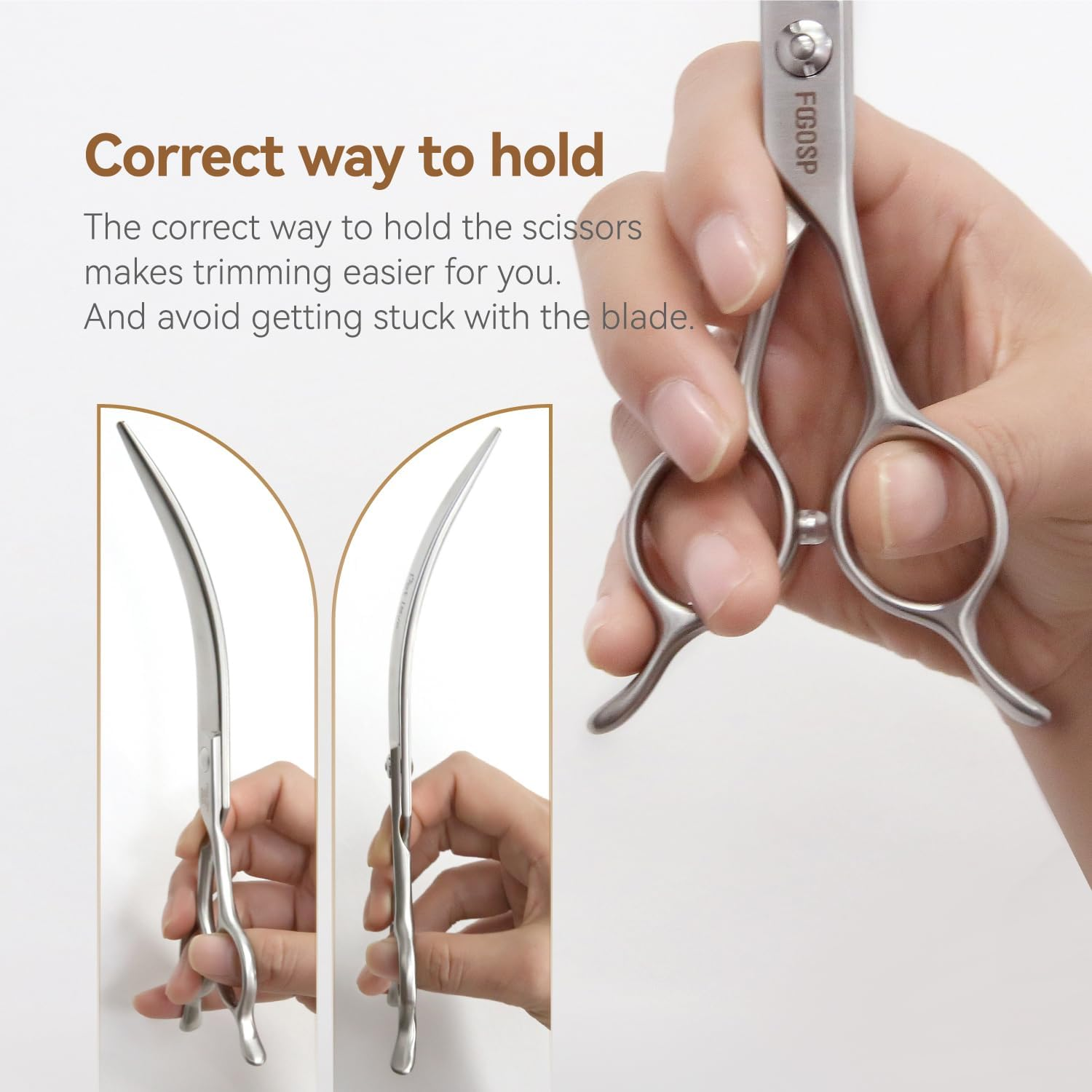 FOGOSP Professional 45&deg;Curved Grooming Scissors for Dogs 7.0 in Big Arc Curved Shears for Professional Groomer Japan VG10 High-Carbon Steel Right Hand Matte image number 2