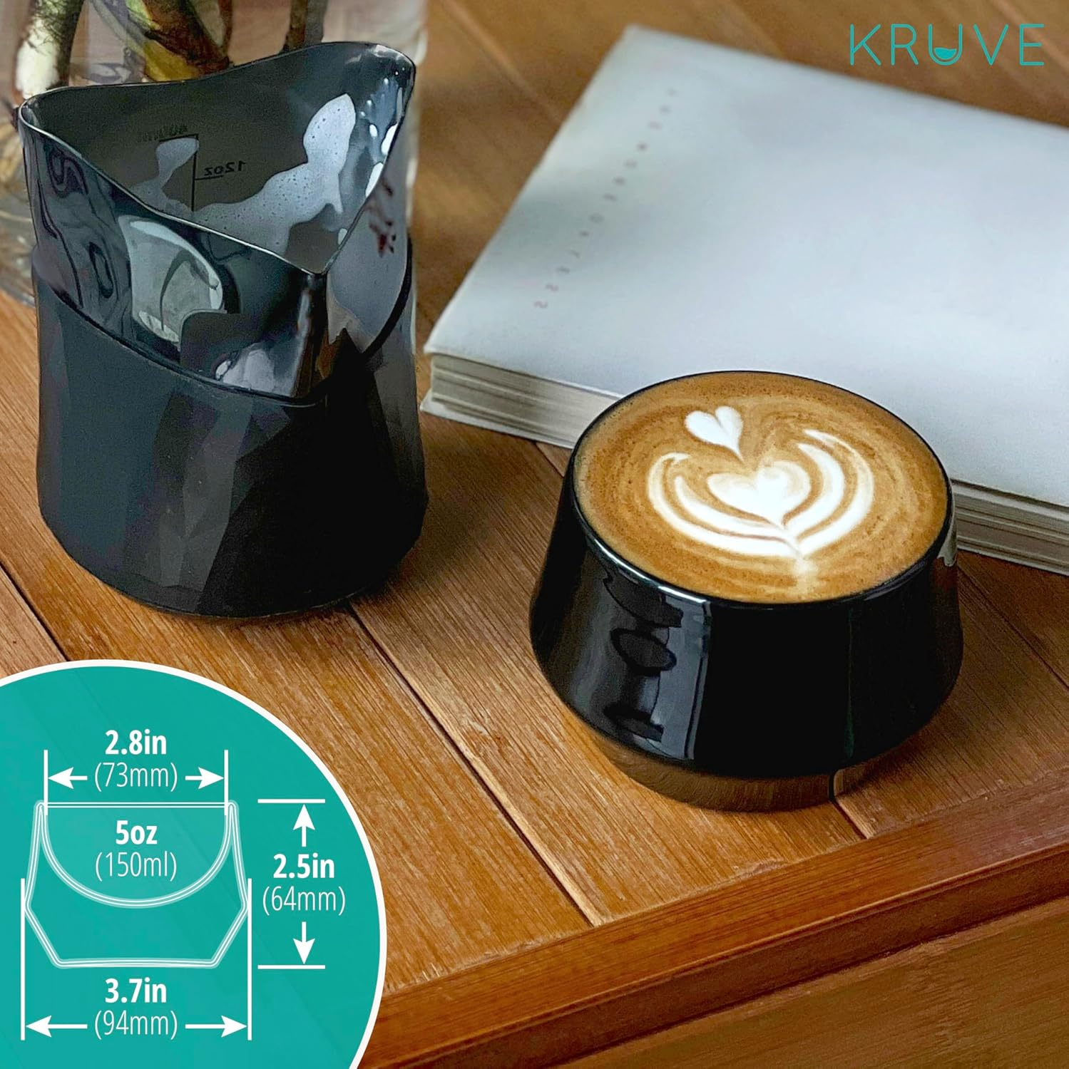 KRUVE Imagine Porcelain Latte Mugs, Set of Two Glass Mugs, Thermal Spherical Design, 5 Oz, Insulated Coffee Cups for Heat Retention image number 2