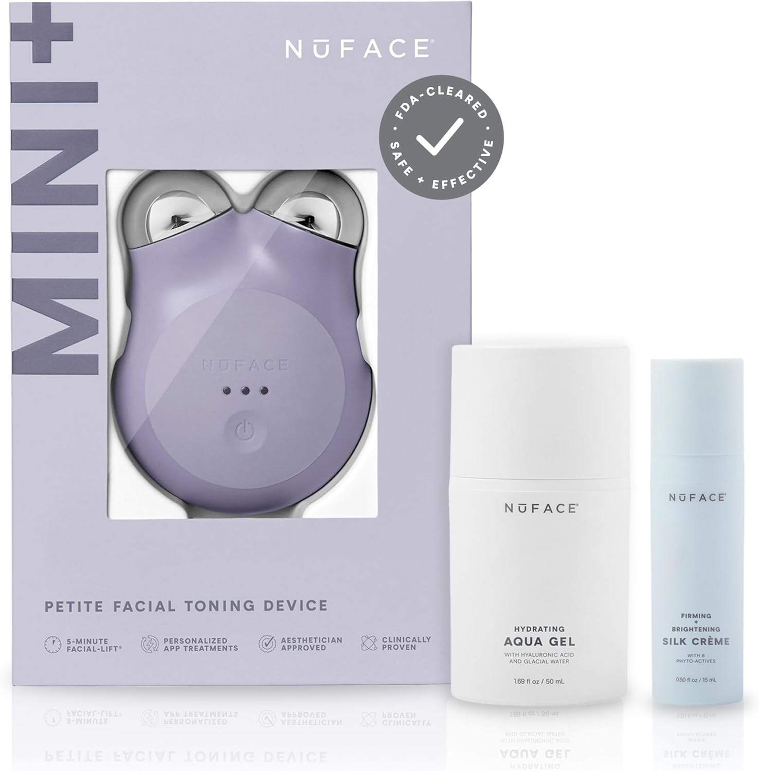 Nuface MINI+ Microcurrent Facial Device Kit - FDA Cleared Face Sculpting & Skin Tightening Device to Contour, Lift & Tone + Microcurrent Gel Activator & Silk Creme - Sandy Rose