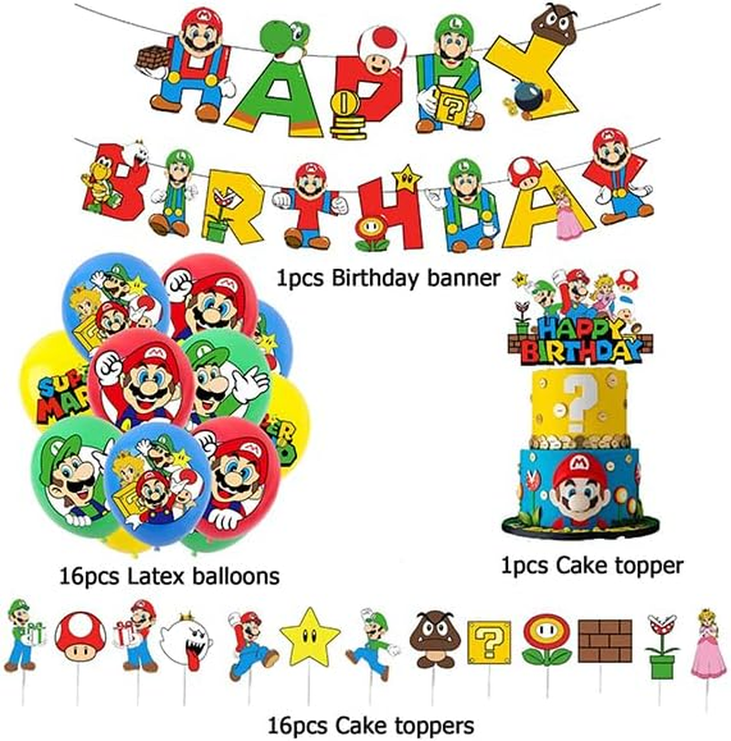Mario Birthday Party Decorations - Super Mario Bros Cake Decorations, Balloons, Banner and Party Supplies image number 3