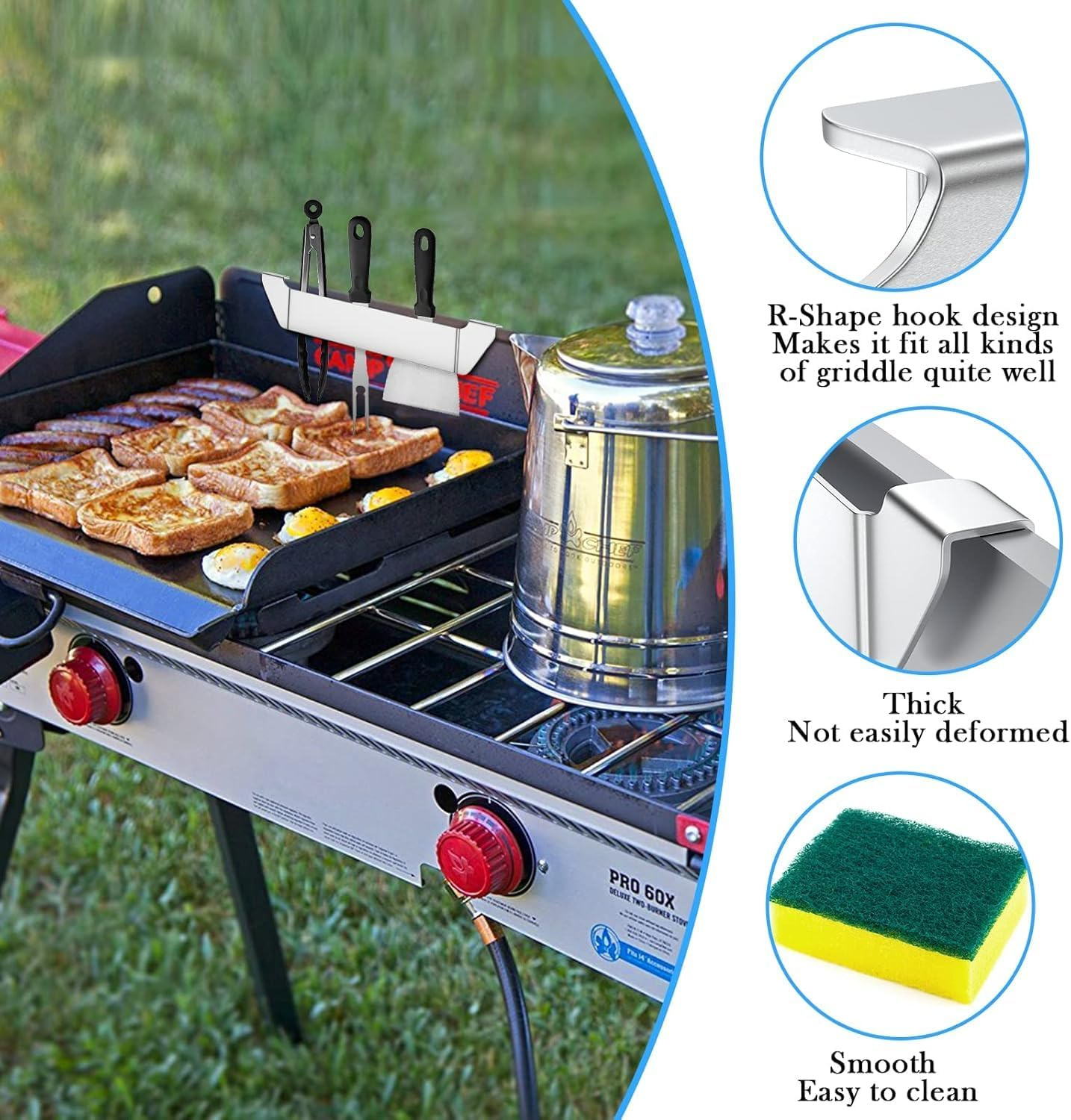 2Pcs Stainless Steel Griddle Spatula Stand with 4 Screws, Grill Barbecue Tool Rack Hold Rack Griddle Accessories Holder for Blackstone, Camp Chef, Royal Gourmet, Outdoor Camping Picnic BBQ Essentials