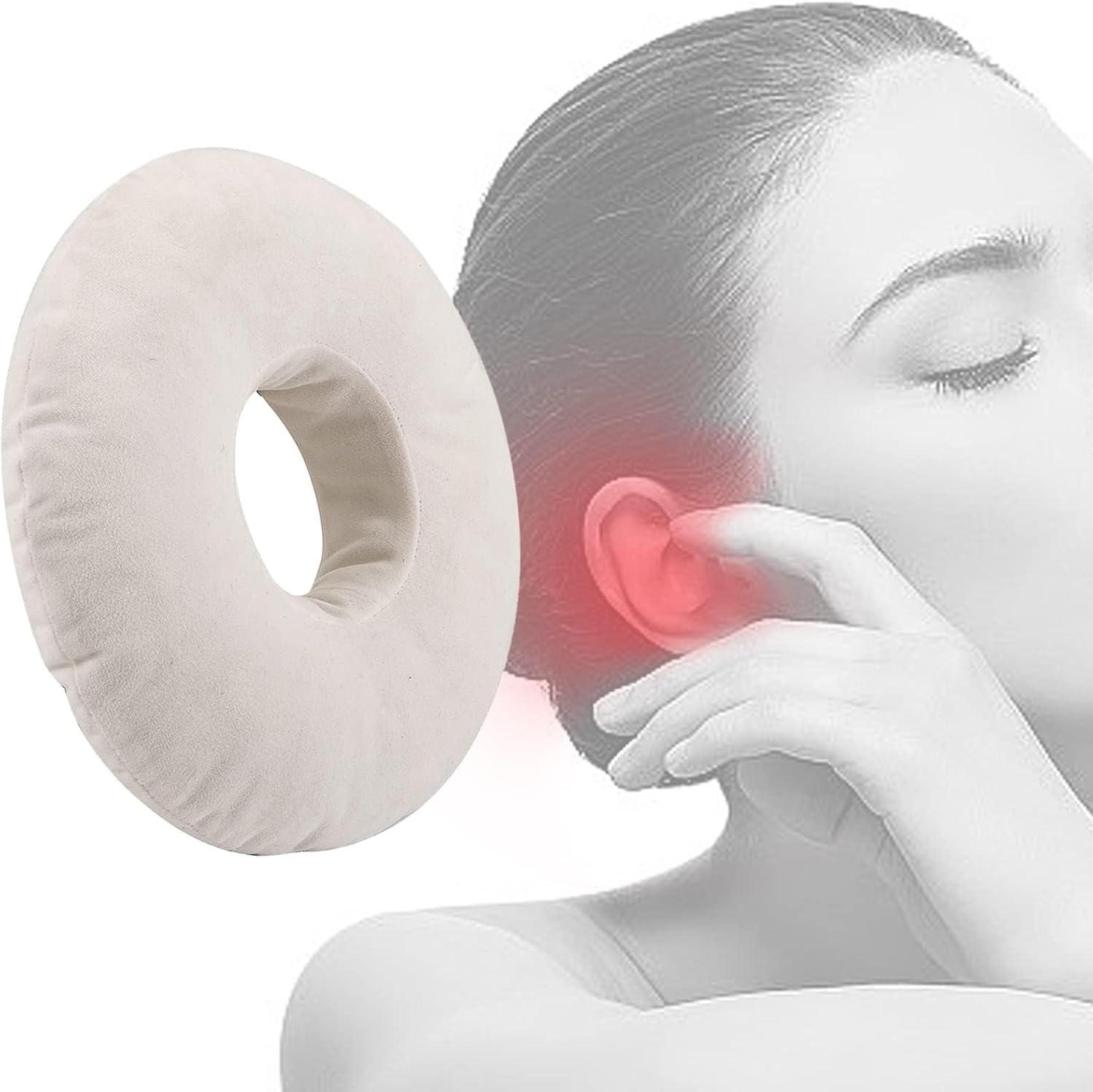 9 Inch Piercing Pillow,O-Shaped Pillow with Ear Holes,Doughnut Pillow for Side Sleepers,Relieves Ear Pain & Inflammation, Post-Piercing Recovery Pillows for Cartilage/Helix (White)