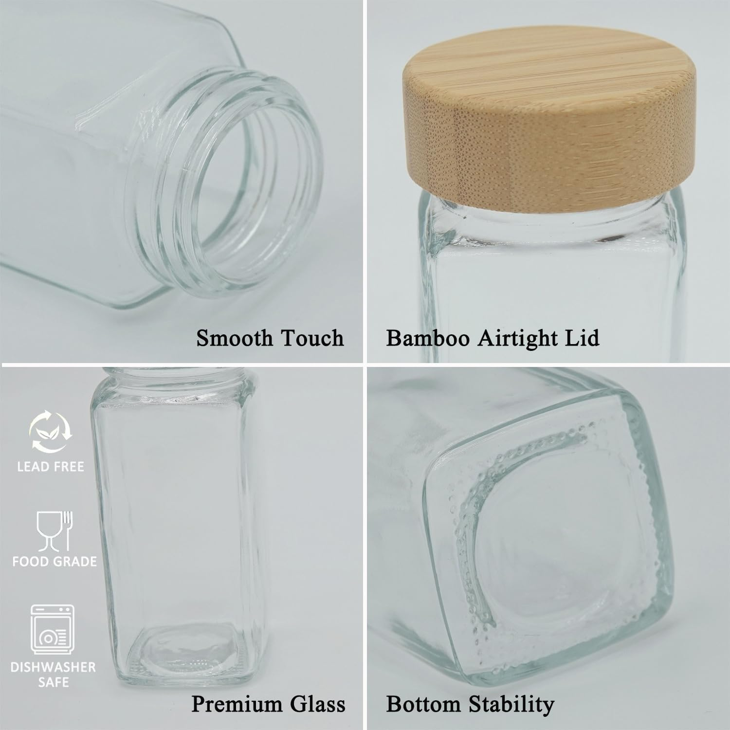 Aedlcal Glass Spice Jars, 6 Pack 4Oz Spice Containers with Bamboo Lids, Seasoning Containers for Kitchen Cabinet, Airtight Sealed Seasoning Storage Bottles with Labels, Shaker Lids, Brush, Funnel (12 Pack) image number 6