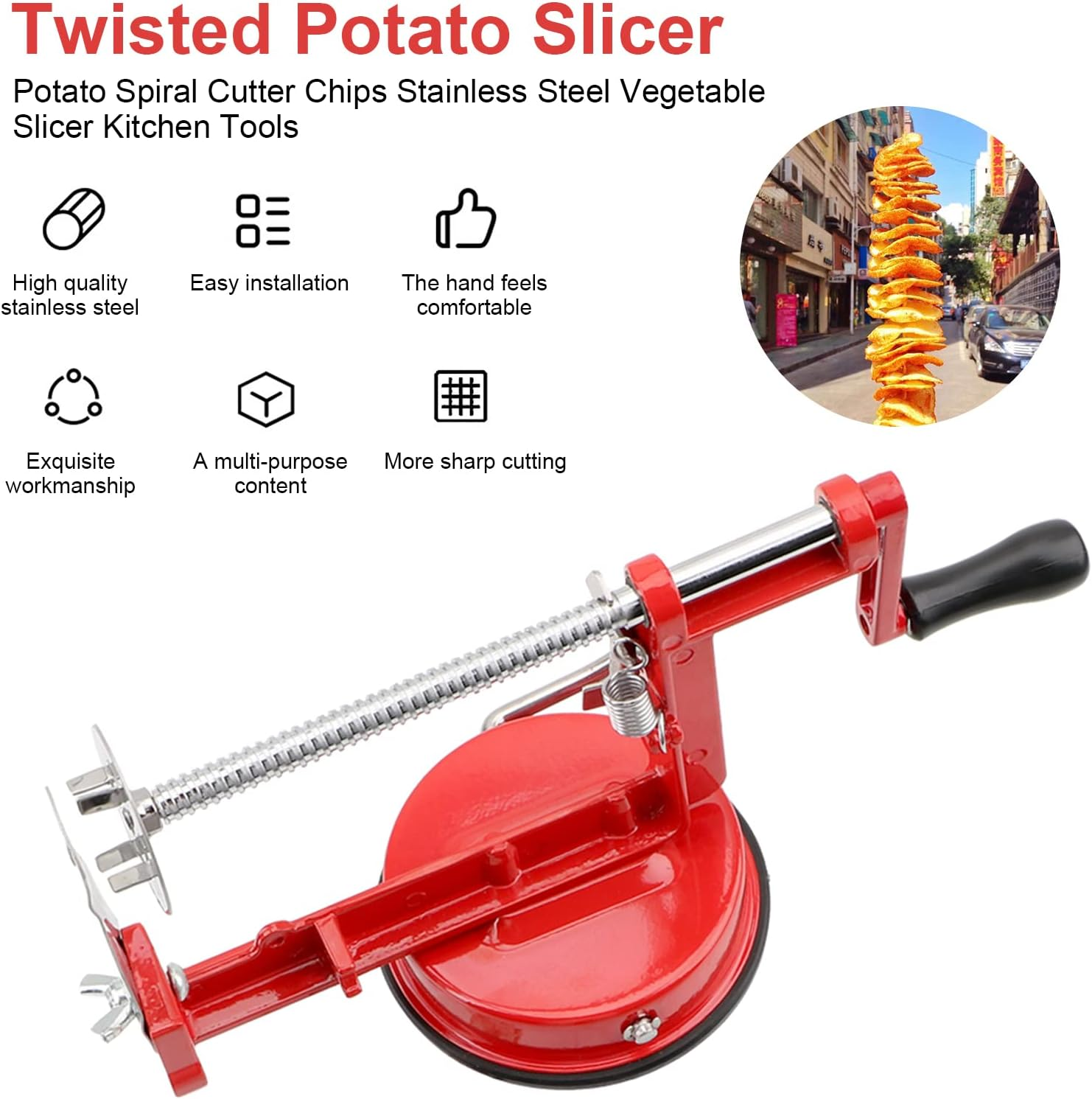 Tornado Potato Spiral Cutter, Stainless Steel Manual Potato Spiral Twister, Incisive Time Saving Vegetable Cucumber Slicer for Kitchen Cooking image number 4