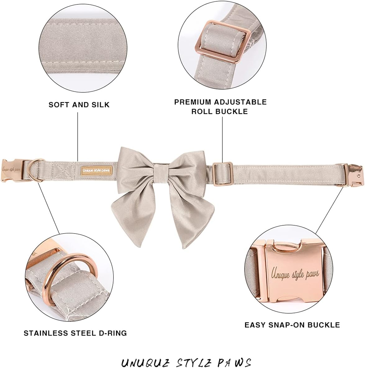 Unique Style Paws Silk Dog Collar Adjustable Durable Bowknot Wedding Bow Tie Collar for Small Puppy Cat Small Puppy Cat Champagne image number 6
