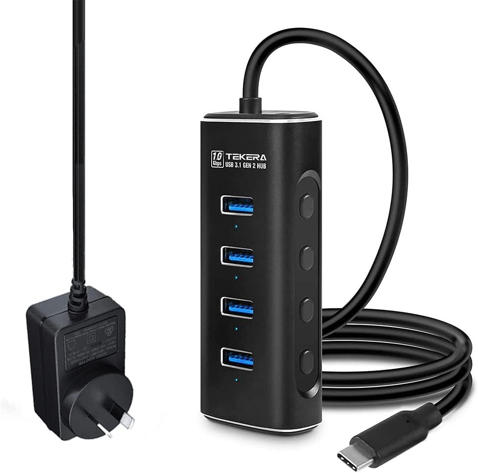 Powered USB C Hub, TEKERA USB 3.2/USB C Hub with 4 Port USB-A 3.2Ports, 10Gbps with Power Adapter, USB Port Expander for Laptop/Pc image number 1