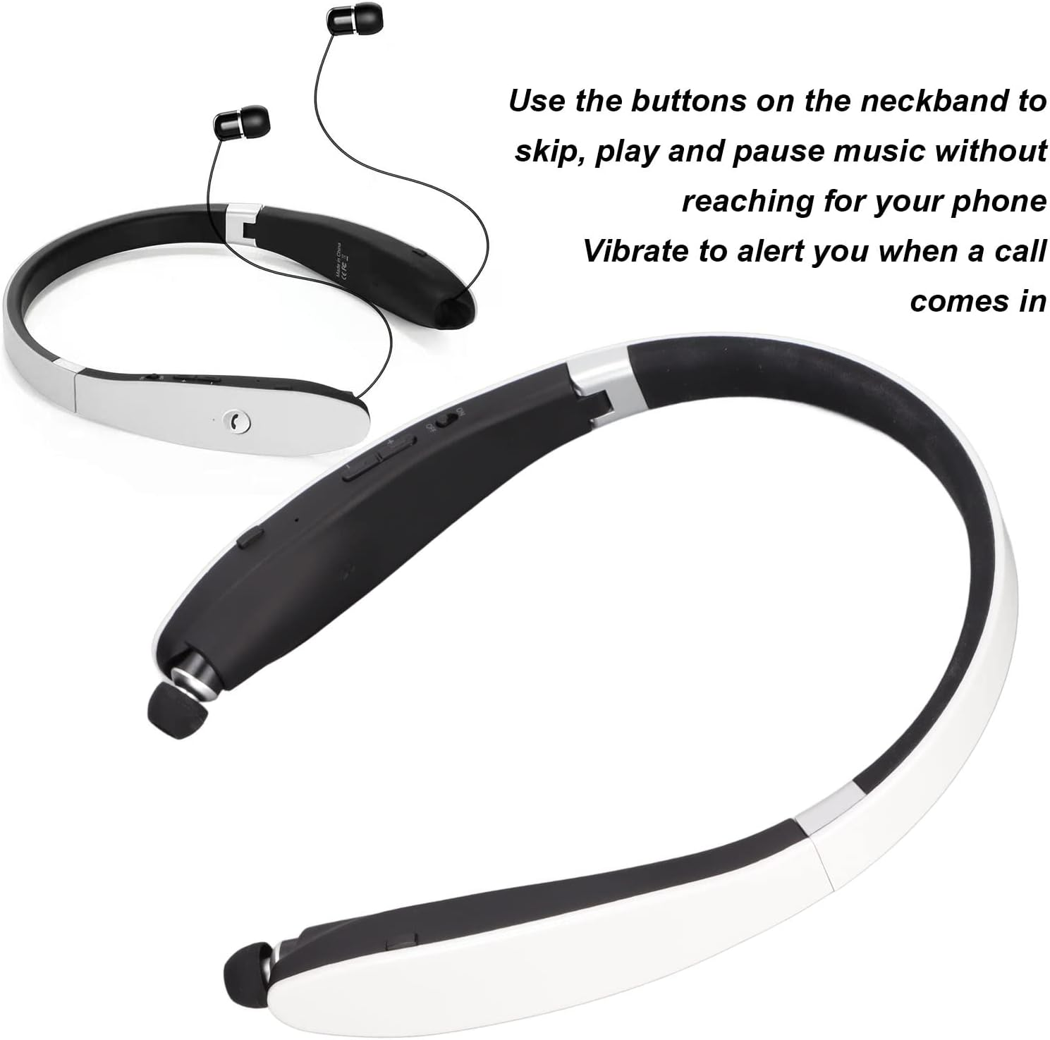 Gearwell Bluetooth Neckband Headphones, Wireless Headset with Mic and Retractable Earbuds, Foldable Bluetooth Earphones with Noise Cancelling Audio, for Hands Free Phone Calls and Music image number 3