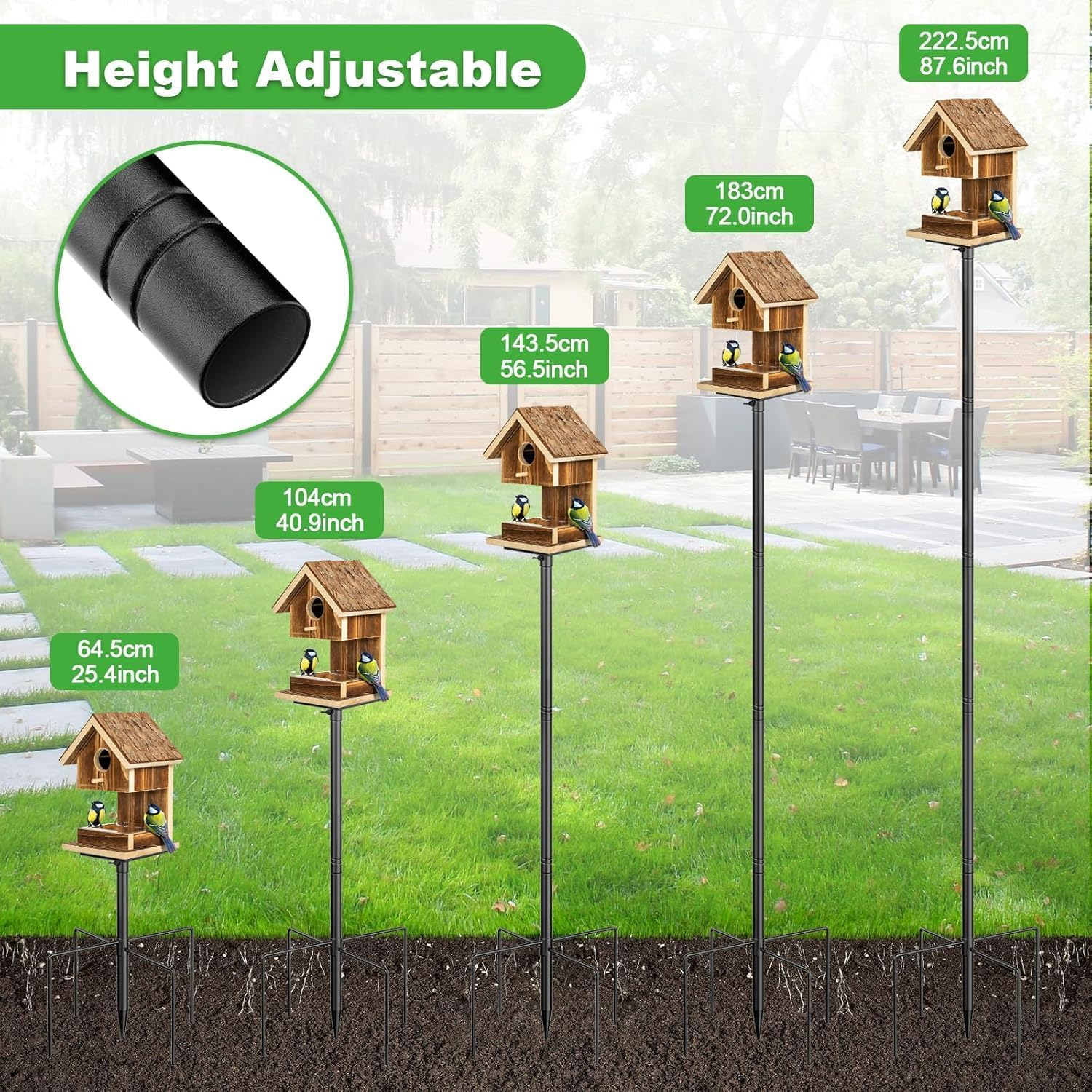 Upgraded 94 Inch Bird Feeder Pole with Shepherds Hooks,Adjustable Bird House Pole Mount House Pole Kit with 5 Prongs Base for Garden, Birds Watching & Birdfeeder Pole, Heavy Duty Bird Feeder Stand image number 5