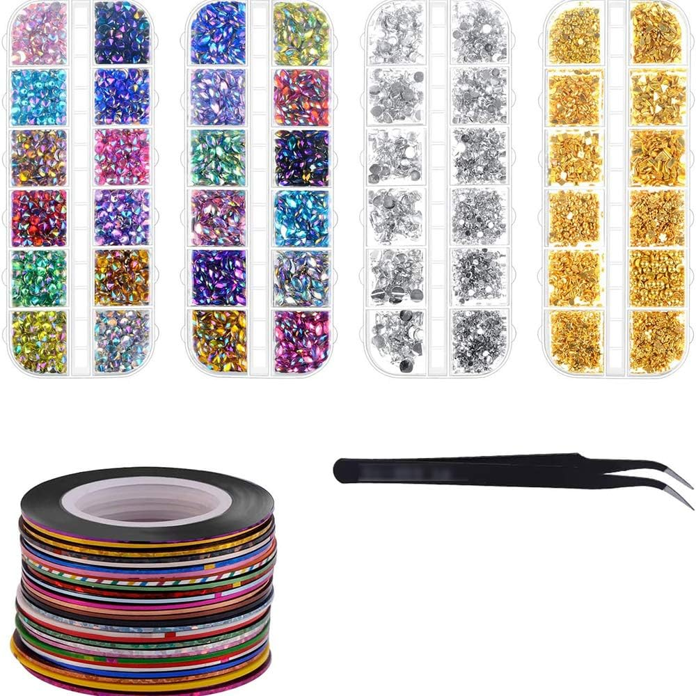 4 Boxes Rhinestones Nail Mixed Colors Art Nail Gems Kit Nail Art Striping Tape Nail Art Supplies Accessories Diy Craft image number 3