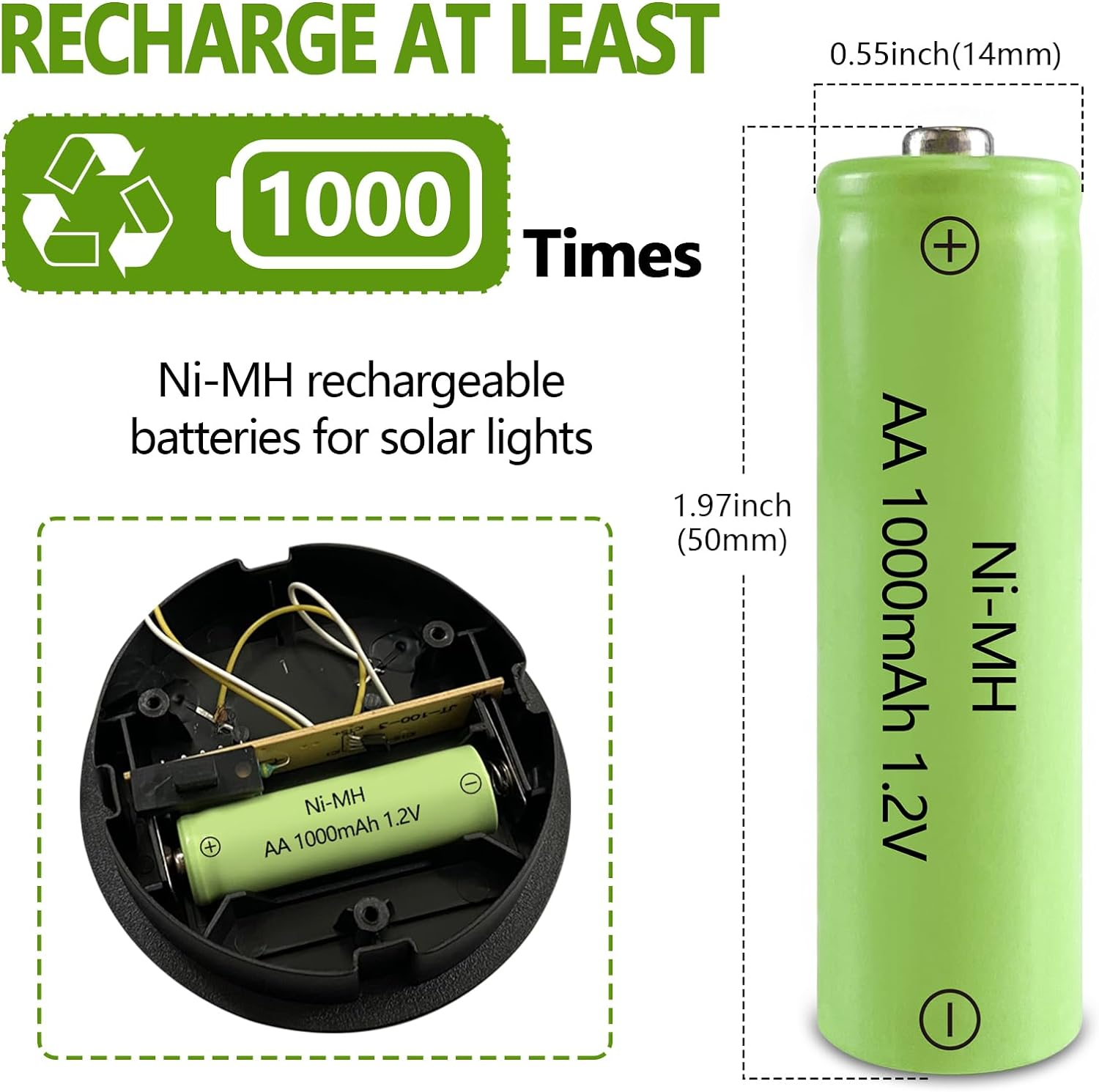 JINTION Rechargeable AA Batteries,Solar 1.2V Ni-Mh 1000Mah Double a Battery Low Self Discharge for String Light Lantern Lamp Toys, 4 Pack image number 3