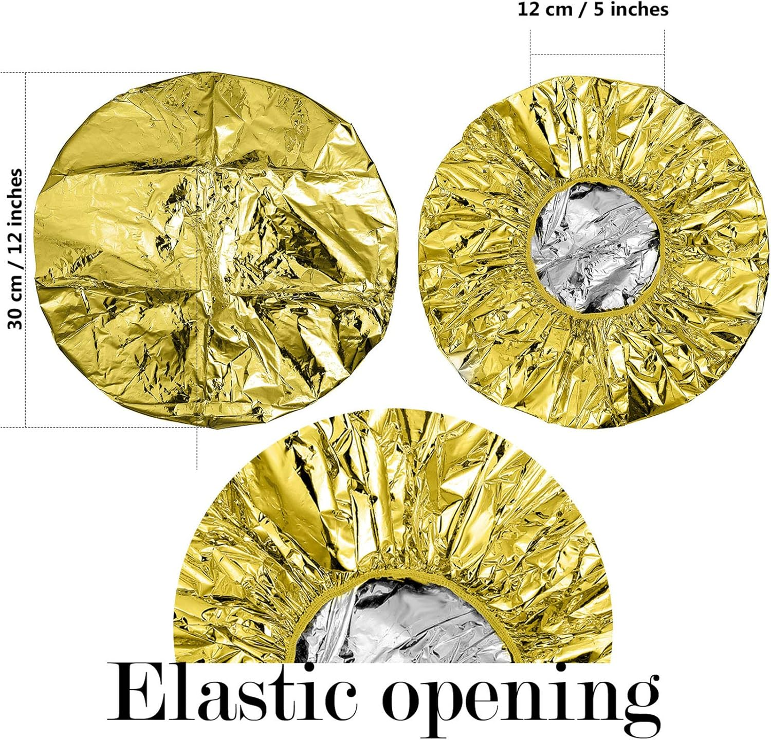 12 Pieces Deep Conditioning Caps Aluminum Foil Reusable Hair Processing Hair Coloring Shower Caps for Home Salon Use(12 Inch,Golden, Silvery)