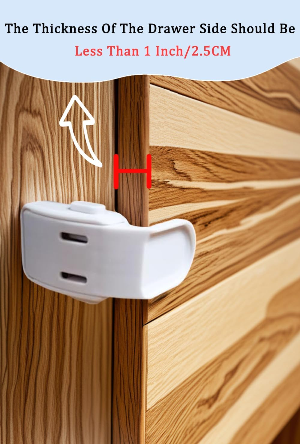 4 Pack Drawer Locks Baby Proofing, Maveek Child Proof Cabinet Locks for 0-12 Month Baby Safety Botton Lock for Drawers Side Furniture Latches Corner Edges (White) - Black image number 6