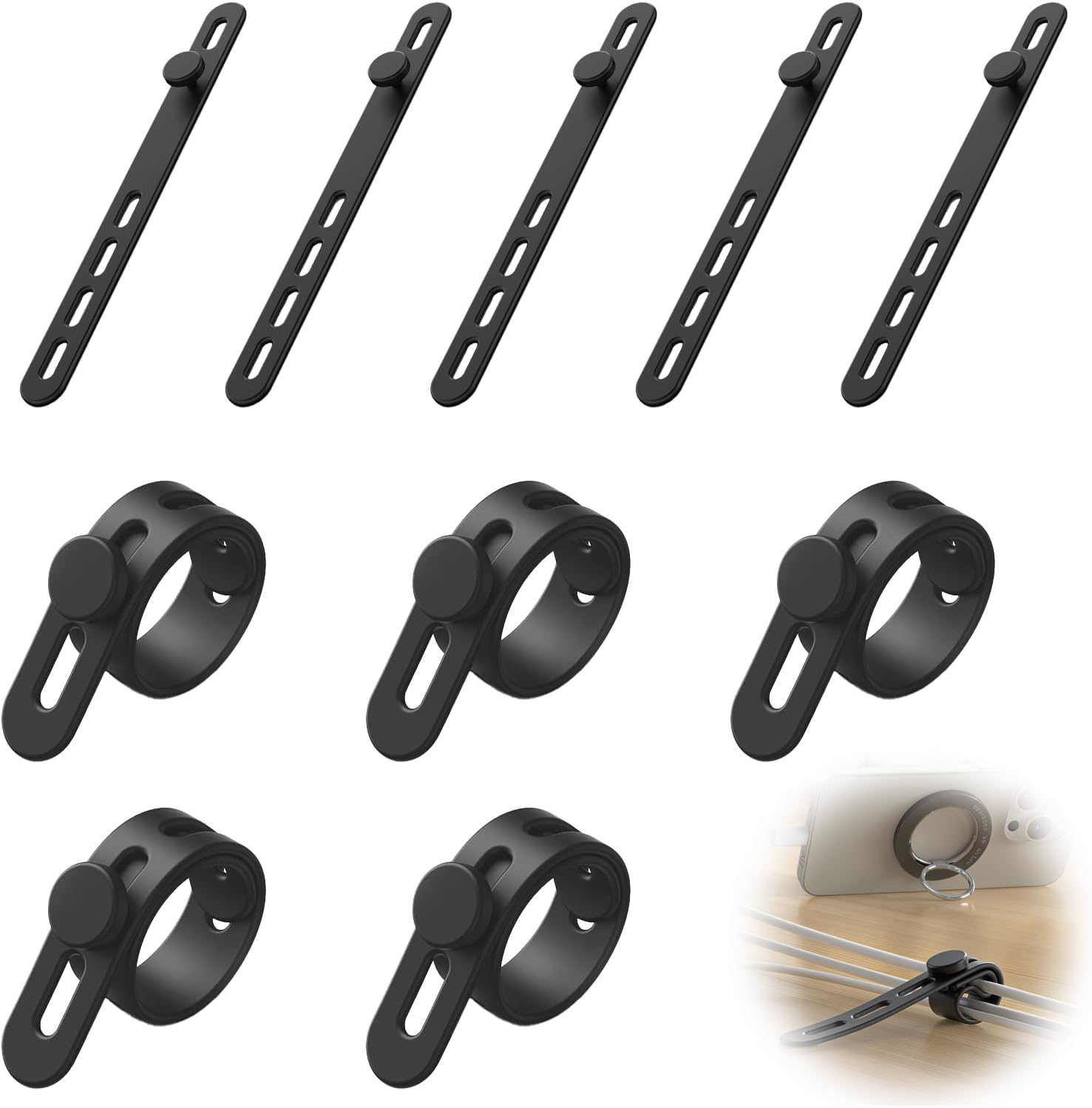 10 Pack Silicone Cable Ties Cord Organizer Strap, Reusable, Washable Cord Management with Lock Buckle, Adjustable Charger Cable Wrap for Electrical Cords, Travel Organization, and Home Use image number 4