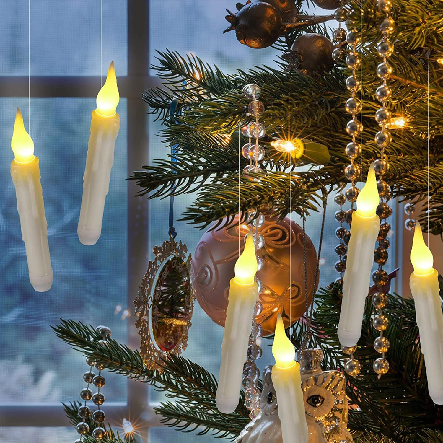 Flameless Candles Decorations with Hang Accessories, 12PCS Floating Flickering Warm White Lights, Battery Operated Candles with Remote Control, Chrismas Party Supplies Birthday Wedding Indoor Home image number 2