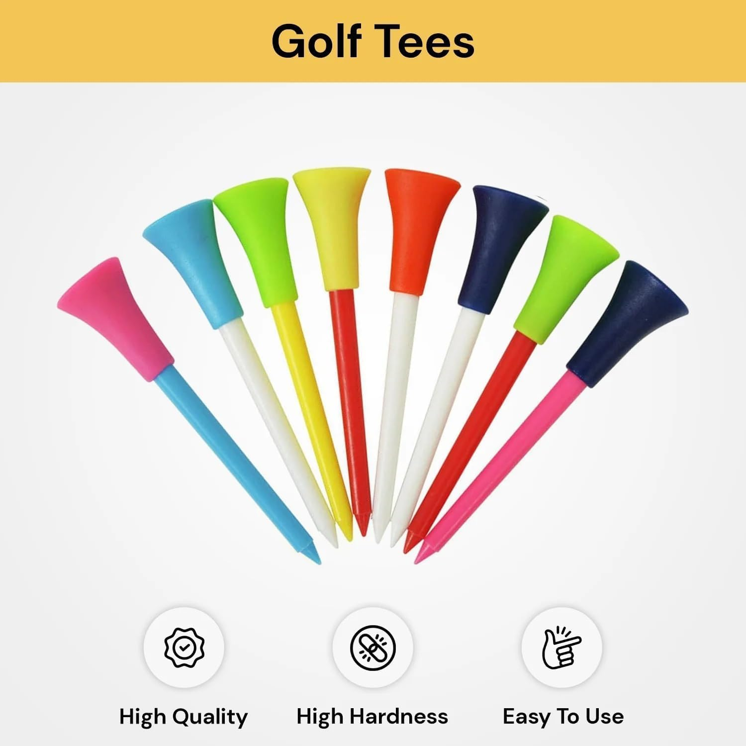 50-Pack Rubber Cushion Top Golf Tees - Unbreakable Plastic Tees with Mixed Colors (3 1/4 Inch, 83Mm) | Durable Golf Training Accessories | Idea Gifts for Golfers & Family Men/Women