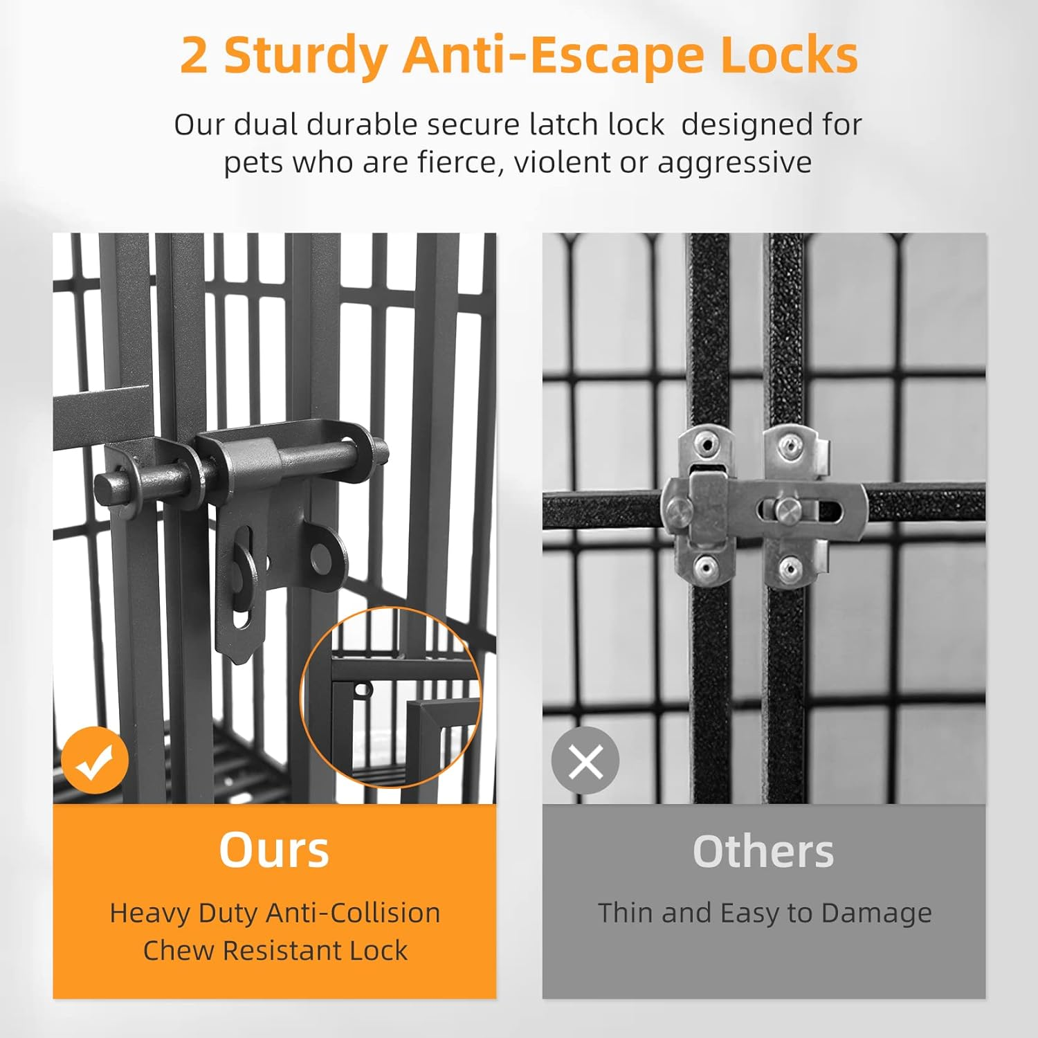 Bingopaw Heavy Duty Dog Crate: 38 Inch Wheeled Large Pet Cage with Tear Resistant Square Tube - Metal Military Puppy Cages with 2 Prevent Escape Lock and Tray L Size (95X57X81Cm) image number 6
