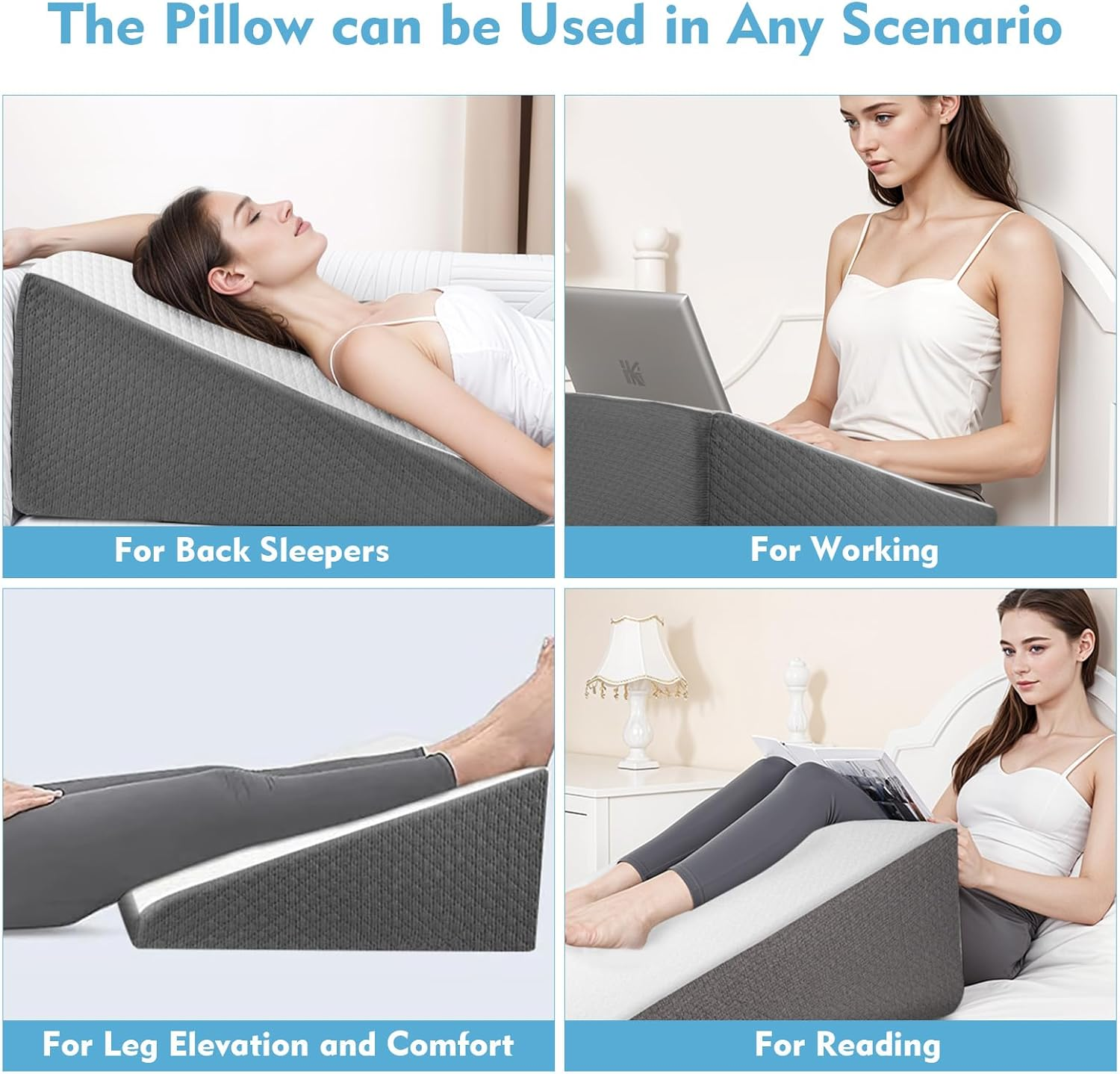 Wedge Pillow for Sleep Apnea, Bed Wedge Pillow for Headboard, Headboard Triangle Pillow Wedge for Acid Reflux, after Surgery, Snoring, Cooling Memory Foam Top, Removable Cover, 24X24X12Inch image number 6