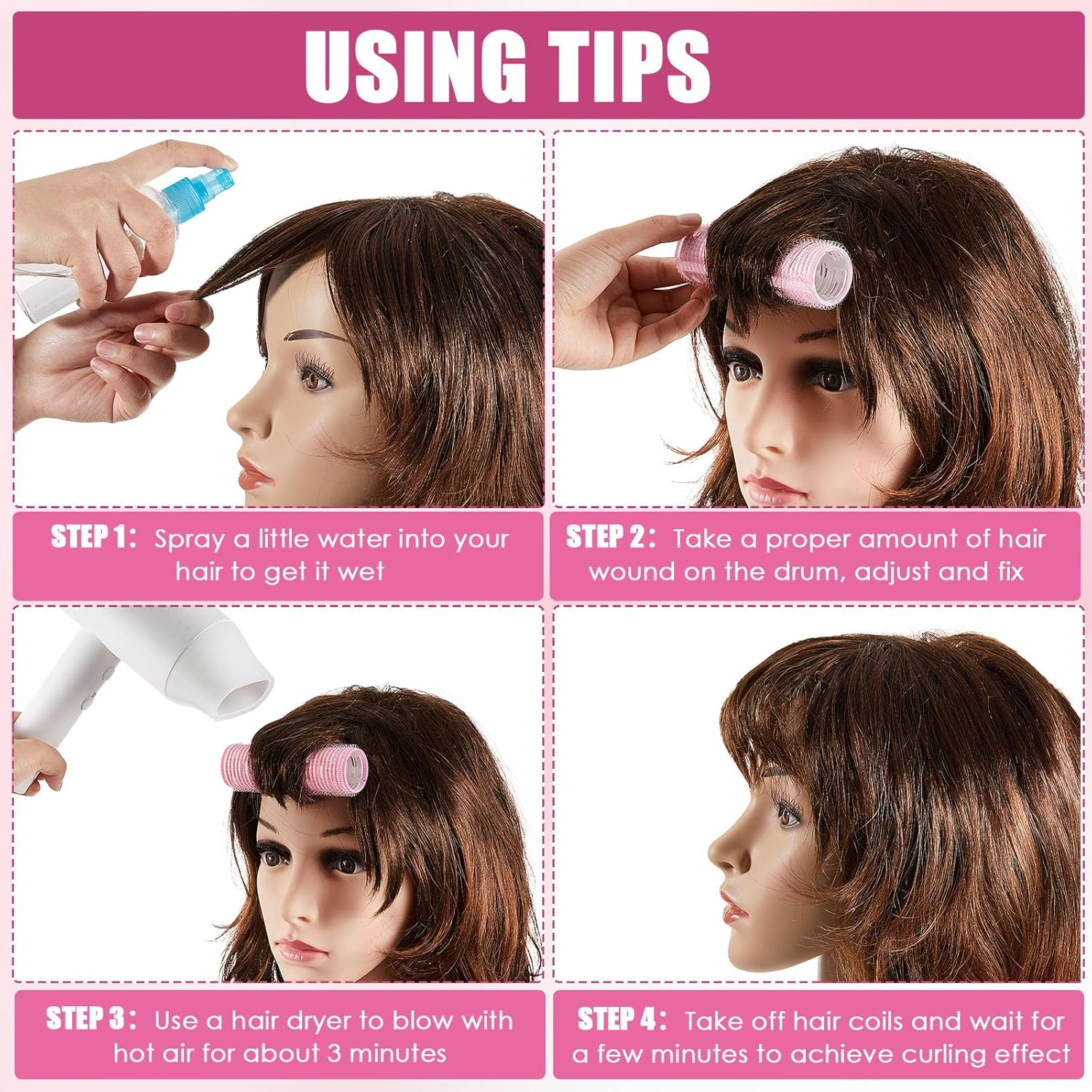 WILLBOND 4 Pcs Long Hair Rollers for Bangs Aluminum Core Curlers Thermal Self Grip Roller for Long and Medium Hair Women Hairstyle(4.7 X 2 Inch, 4.1 X 1.2 Inch,Light Pink) image number 6