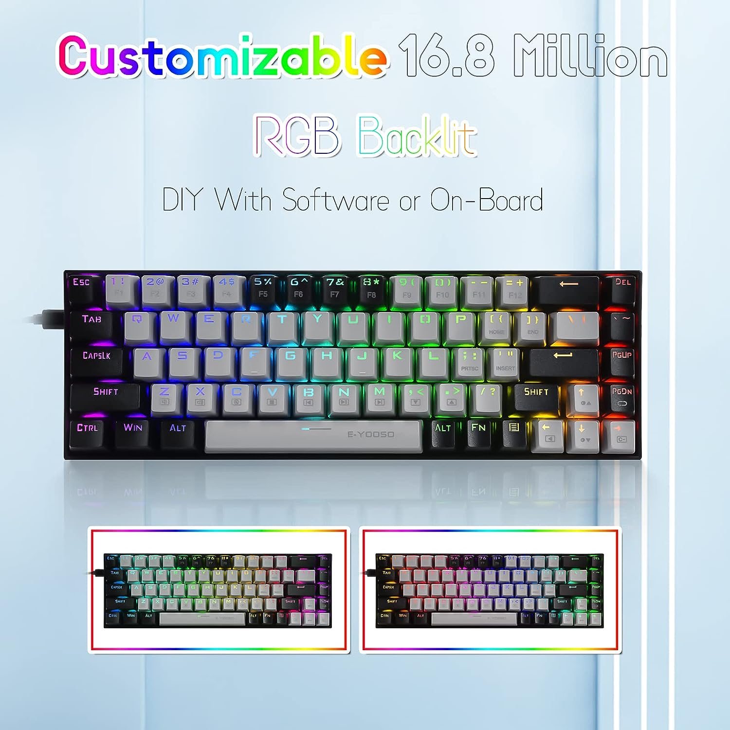 HUO JI 65% RGB Gaming Keyboard, E-YOOSO Z-686 Wired 68 Keys Mechanical Keyboard, Linear Red Switches, Pro Software Supported, Detachable USB-C Cable, Separate Arrow Keys - Grey/Black image number 4