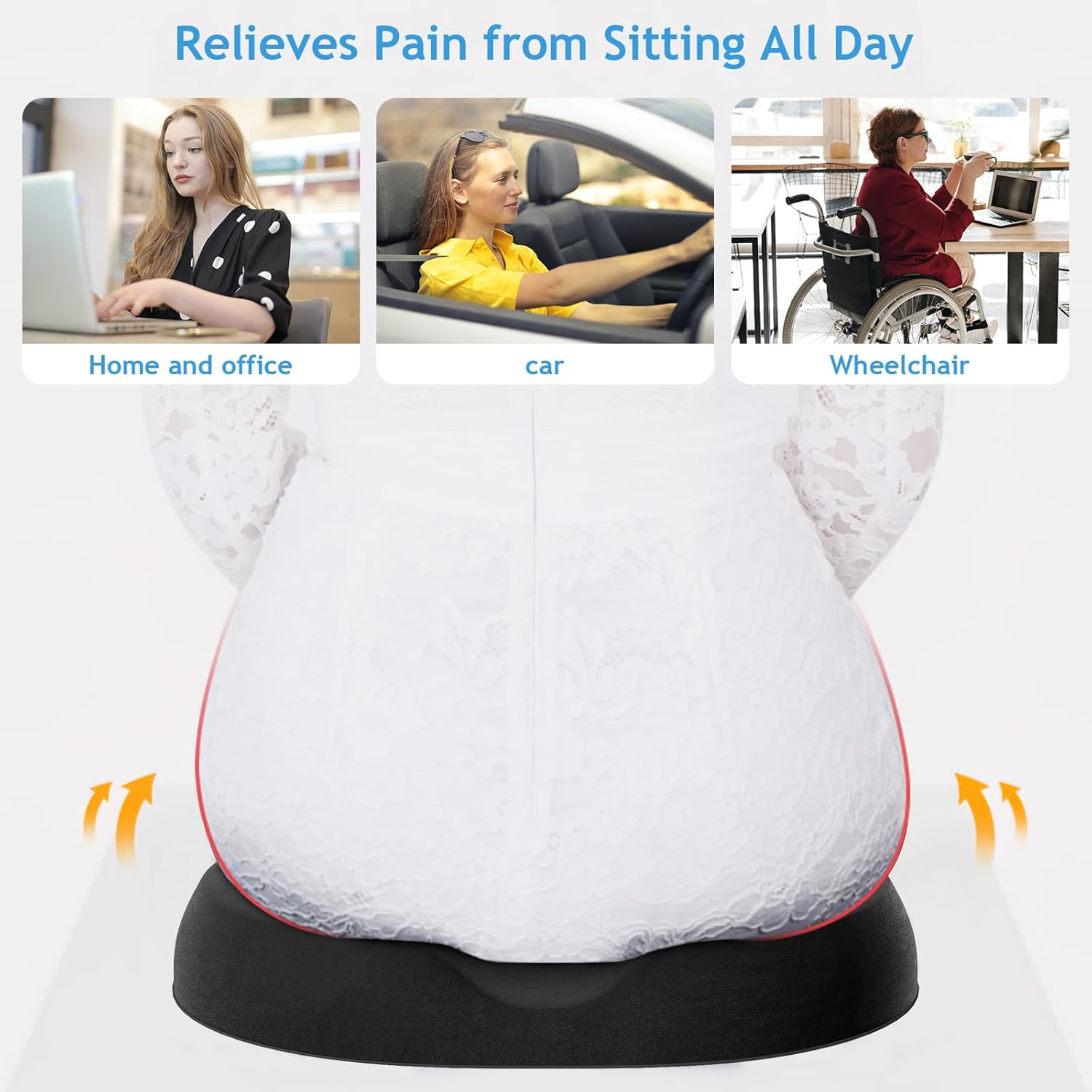 LEFAFA Donut Pillow Hemorrhoid Tailbone Cushion, Premium Memory Foam Seat Cushion, Orthopedic Pain Relief Pillow for Pregnancy, Coccyx, Bed Sores, Post Natal, Sciatica (Black) - Black image number 4