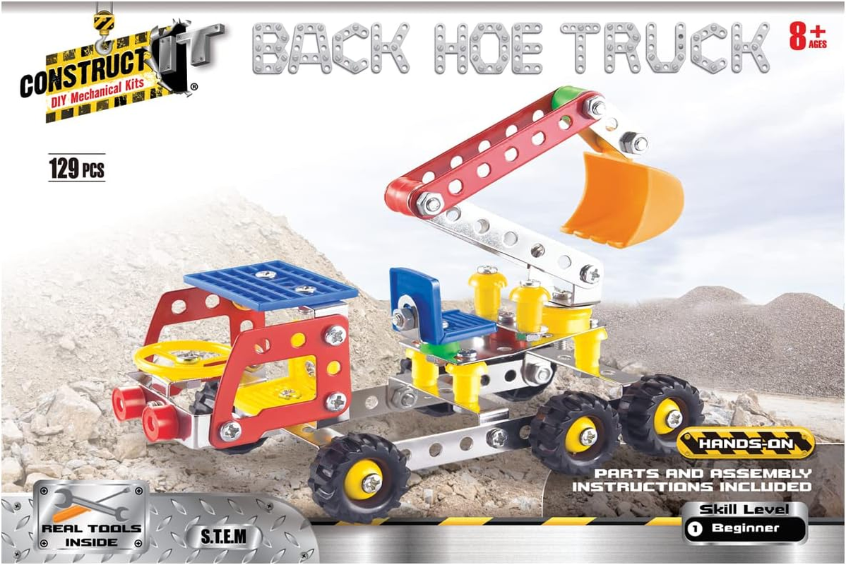 Construct IT Hoe Truck &ndash; 129-Piece STEM Metal Build Set &ndash; Build Your Own Digger Model with Kid-Friendly Tools &ndash; Educational Engineering Toy for Kids Ages 8&ndash;12 image number 4