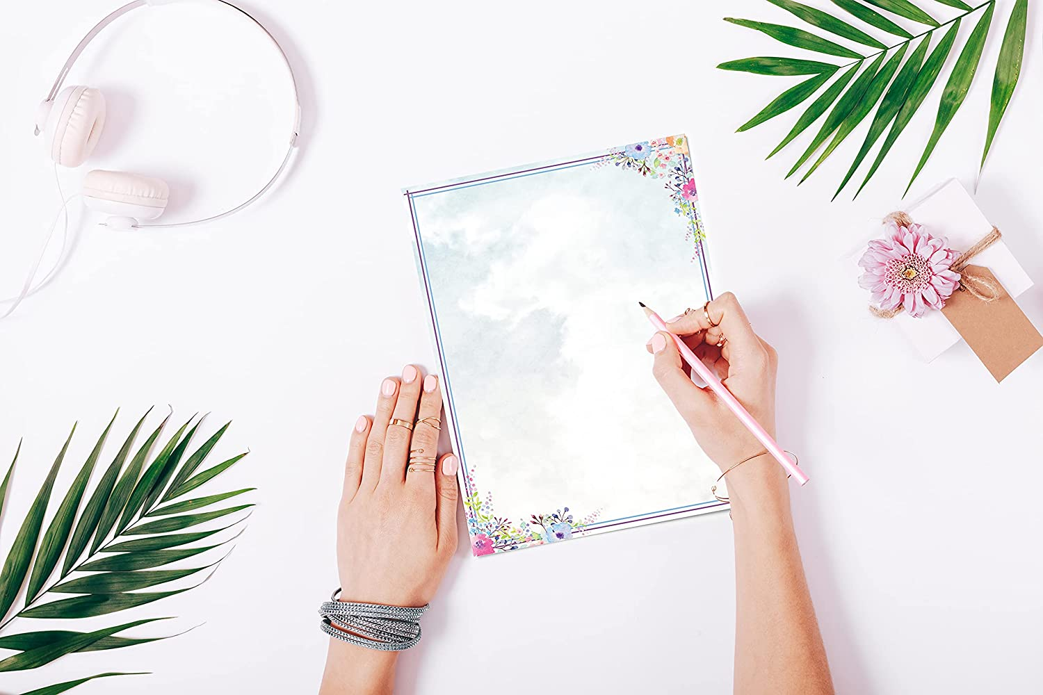 Better Office Products Stationery Paper, 100 Sheets, Floral Letter Writing Stationery, Letter Size 8.5 X 11 Inch, 6 Unique Double Sided Designs, 100 Pack image number 2