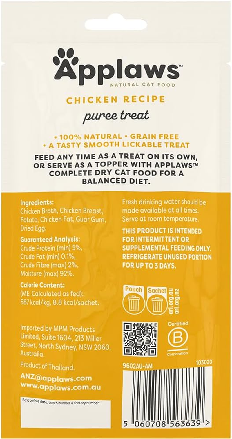 Applaws 100% Natural Grain Free Chicken Recipe Puree Treat, Limited Ingredients Pet Food 4X15G (Pack of 10) image number 1