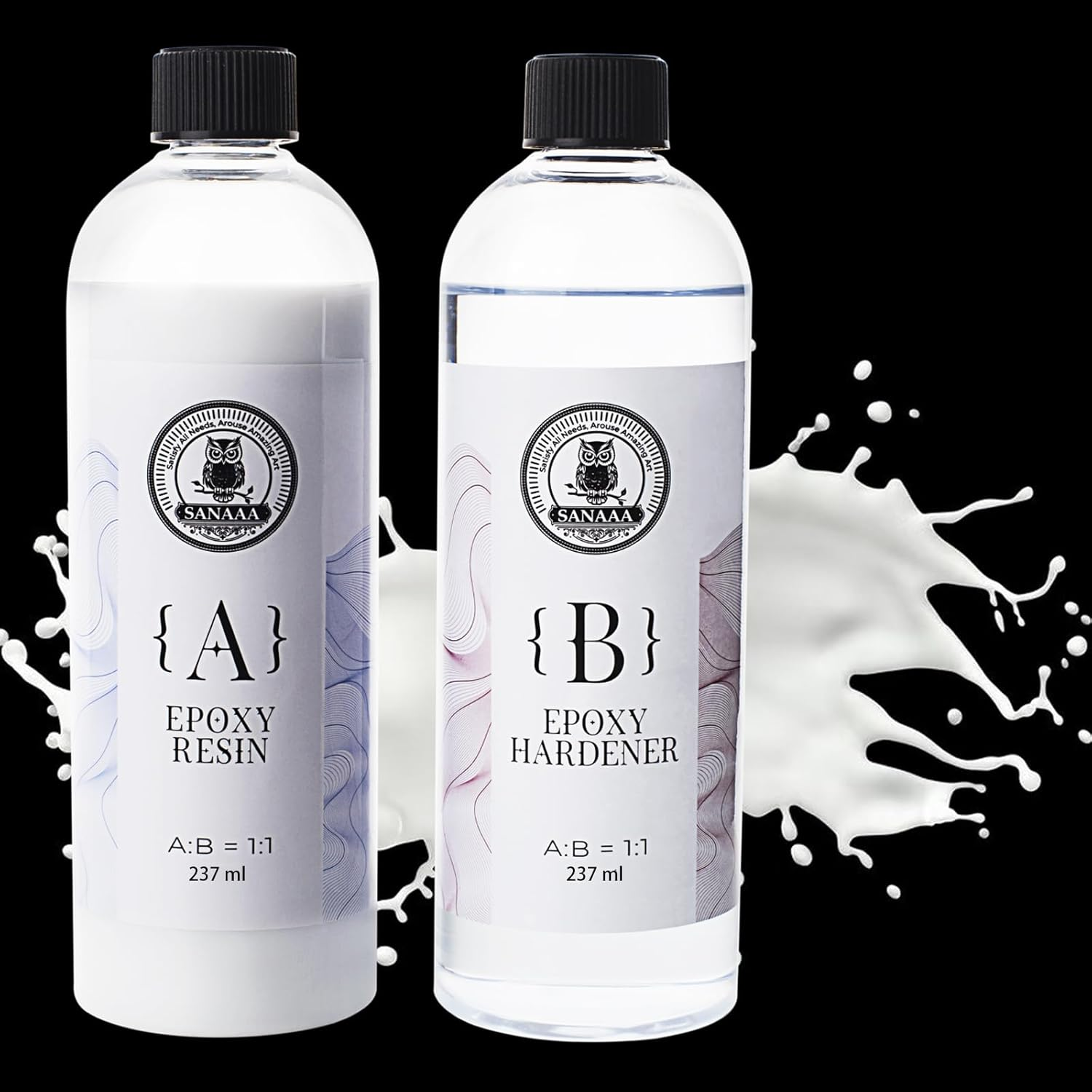 SANAAA Epoxy Resin Black474Ml,Glossy Bubble Free Epoxy Resin,Table Top Epoxy Resin for Arts and Crafts,Casting,Diy,Resin Art,Moulds,Jewellery (237Mlx2)