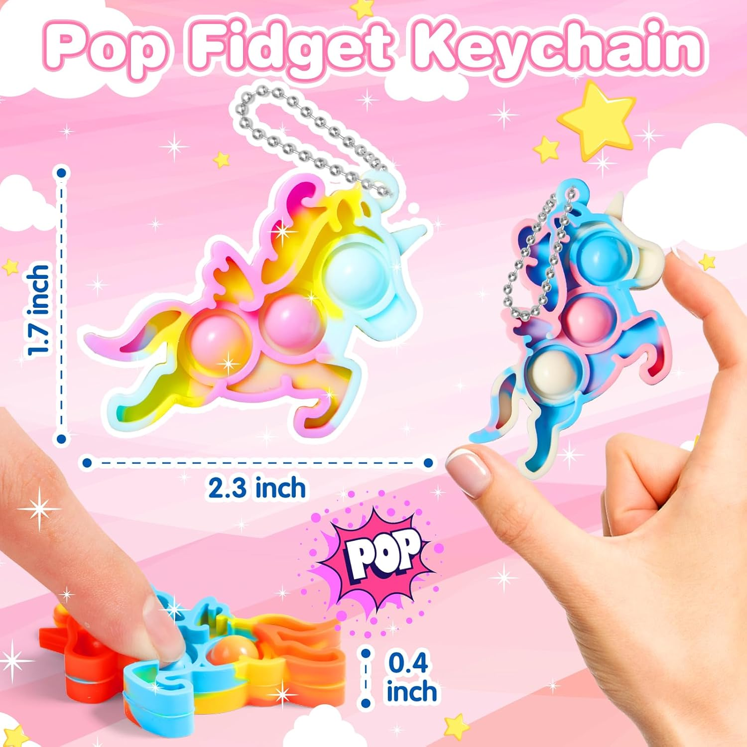 FIDWOD Unicorn Party Favors for Kids: Mini Pop Keychain Toys Pack - Stress Relief Classroom Supplies Prizes - Bubble Sensory Bulk Gifts for Boys & Girls - Birthday Bags Box Goodie Stuffers （32PCS） image number 6