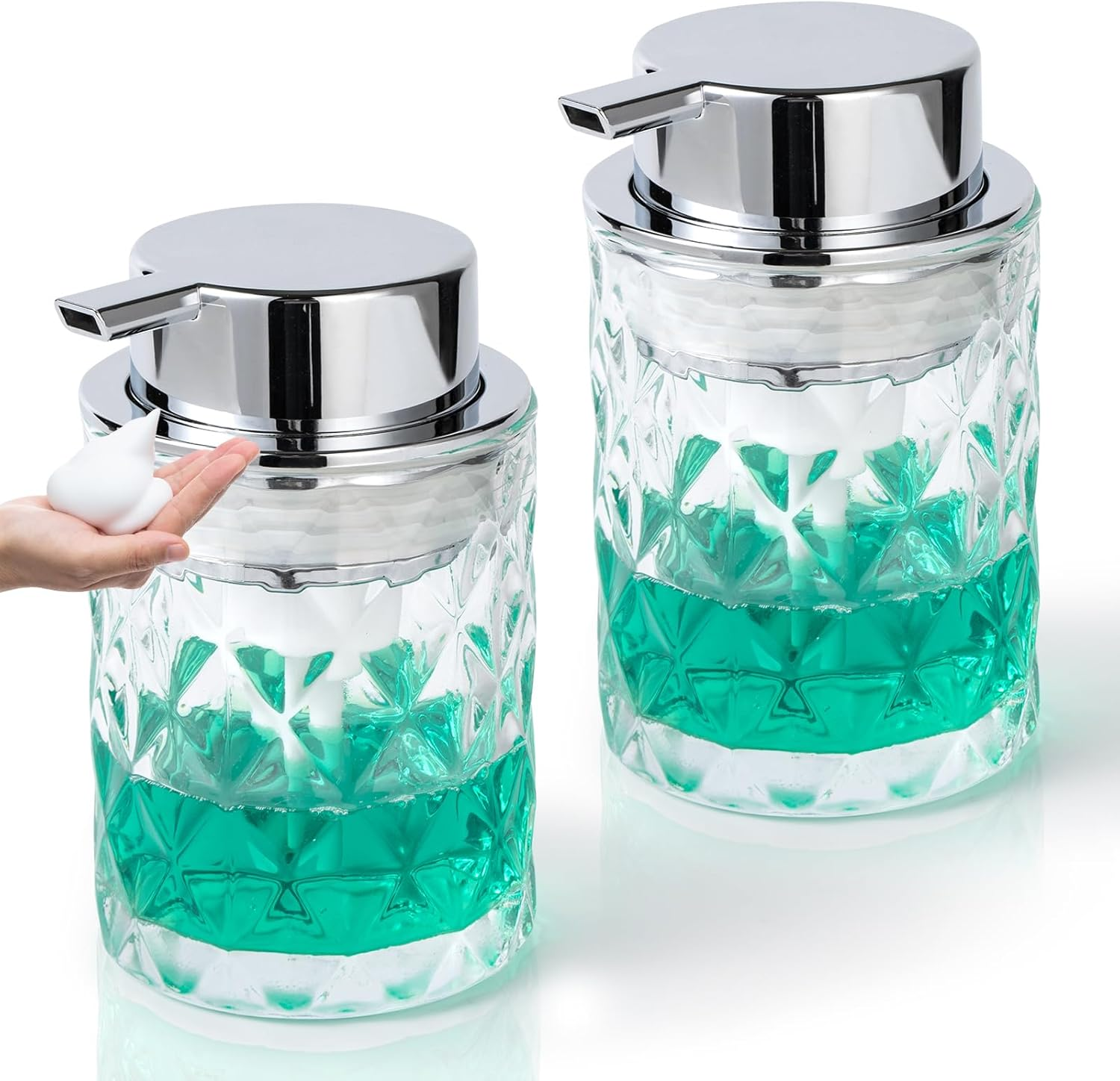 Bathroom Glass Soap Dispenser with Durable Rust-Proof Plastic Foam Pump Hand Lotion Dispenser Antislip Shampoo Kitchen 10Oz