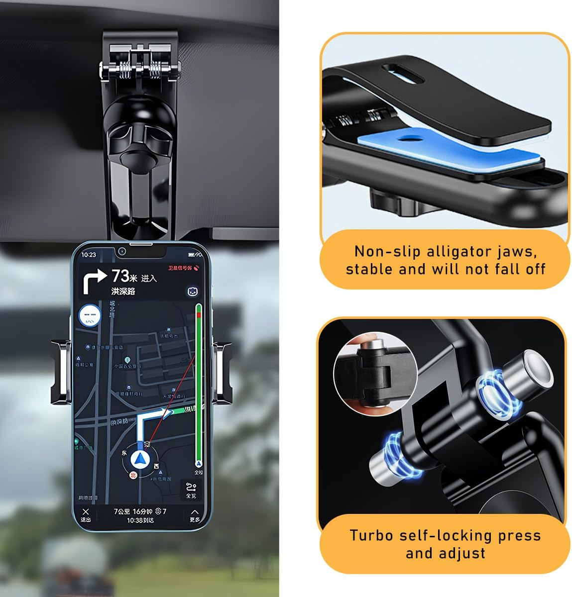 Gasedin Rotatable and Retractable Car Phone Holder - 1080 Multifunction Sun Visor Universal 360 Rotating Cell Phone Holder Mobile Mount for Vehicle Rear View Mirror image number 3