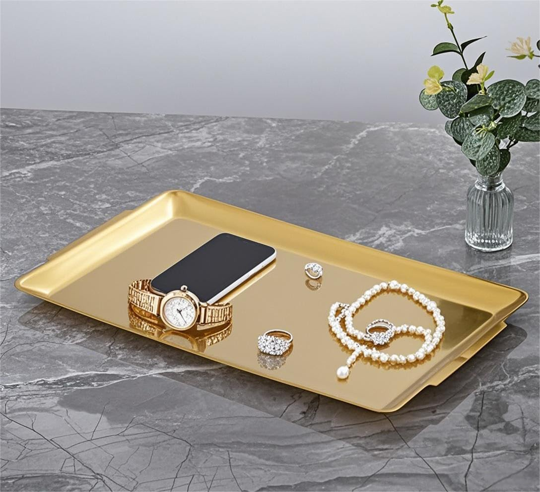 ANQIAHOME 40 X 24 Cm Large Serving Platters, Stainless Steel Heavy-Duty Large Serving Trays, Gold Rectangular Plates for Food, Fruit, Party, Wedding, Christmas, Chip and Scratch Resistant image number 3