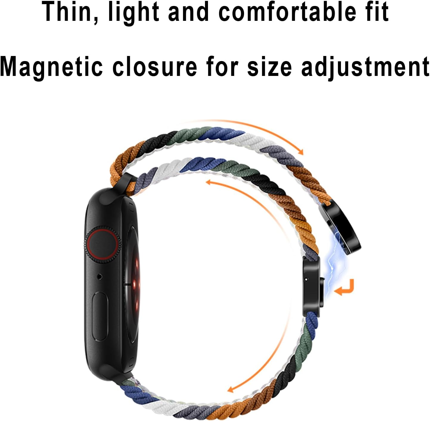 Gratulatio Compatible with Apple Watch Strap 42Mm 41Mm 40Mm 38Mm, Elasticated Magnetic Nylon Strap Band for Iwatch Series 10/9/8/7/6/5/4/SE/SE 2 Men Women Midnight Blue image number 3