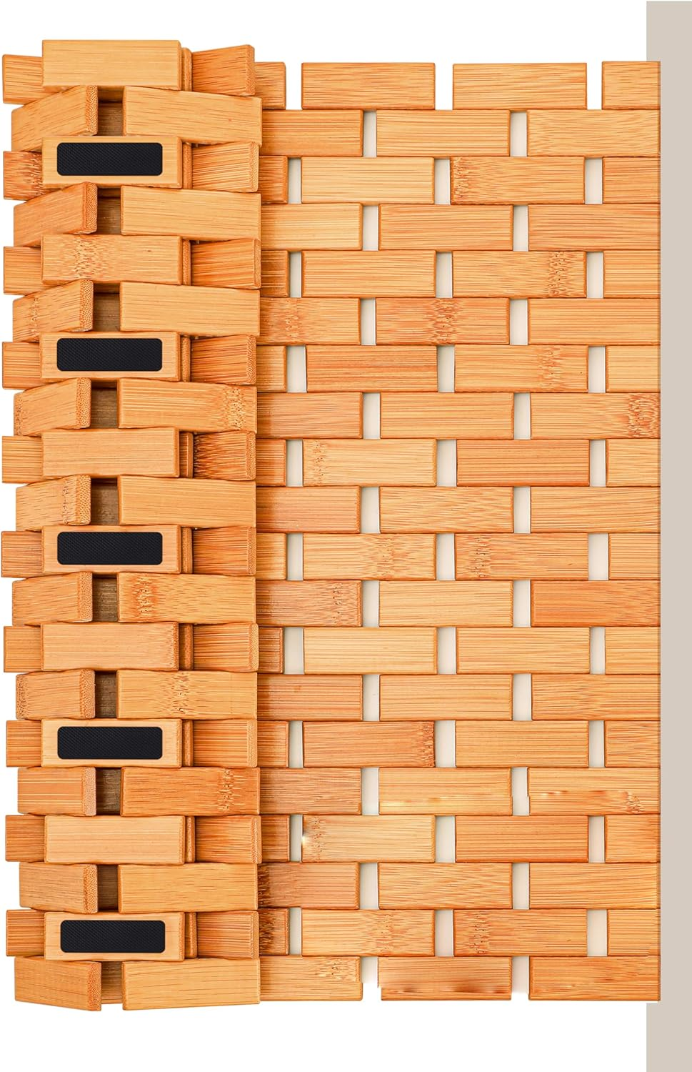 Serenelife Foldable Bamboo Bath and Shower Mat, Non-Slip Floor Mat for Bathroom, Sauna, Spa - Dual Non-Slip Surfaces, Withstands up to 300Lbs Weight, Easy Storage - Natural image number 3