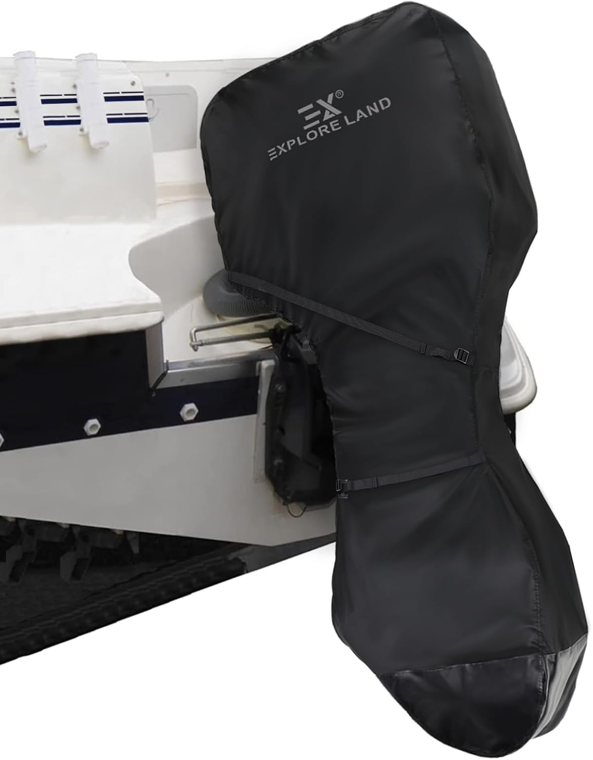 Explore Land Fade Resistant Full Outboard Motor Cover - Waterproof 600D Heavy Duty Boat Engine Covers Fit for Motor 60-100 HP, Grey, 10807703