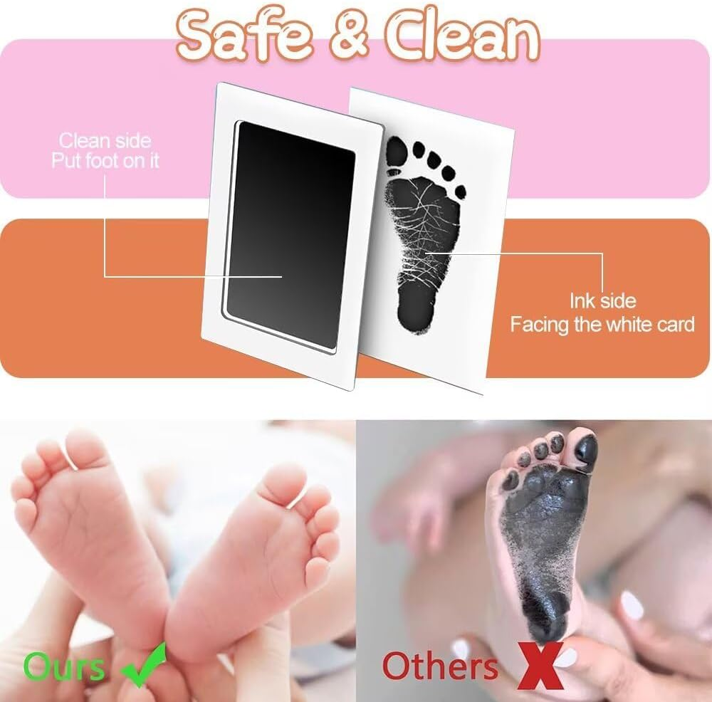Baby Handprint and Footprint Kit - Safe Print Kit with 2 Inkless Ink Pads, 4 Imprint Cards, 2 Photo Frames, 1 Sticker Sheet & 2 Clips, Family Keepsake Gifts for New Parents, 0-3 Months Baby image number 3
