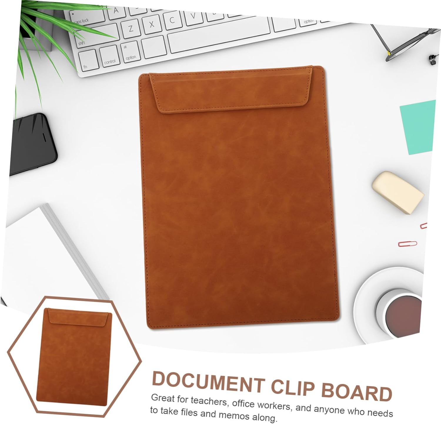 Ciieeo Leather Signature Folder Clipboard Storage Document Organizer Dividers Fasteners Hotel Conference Writing Board image number 4