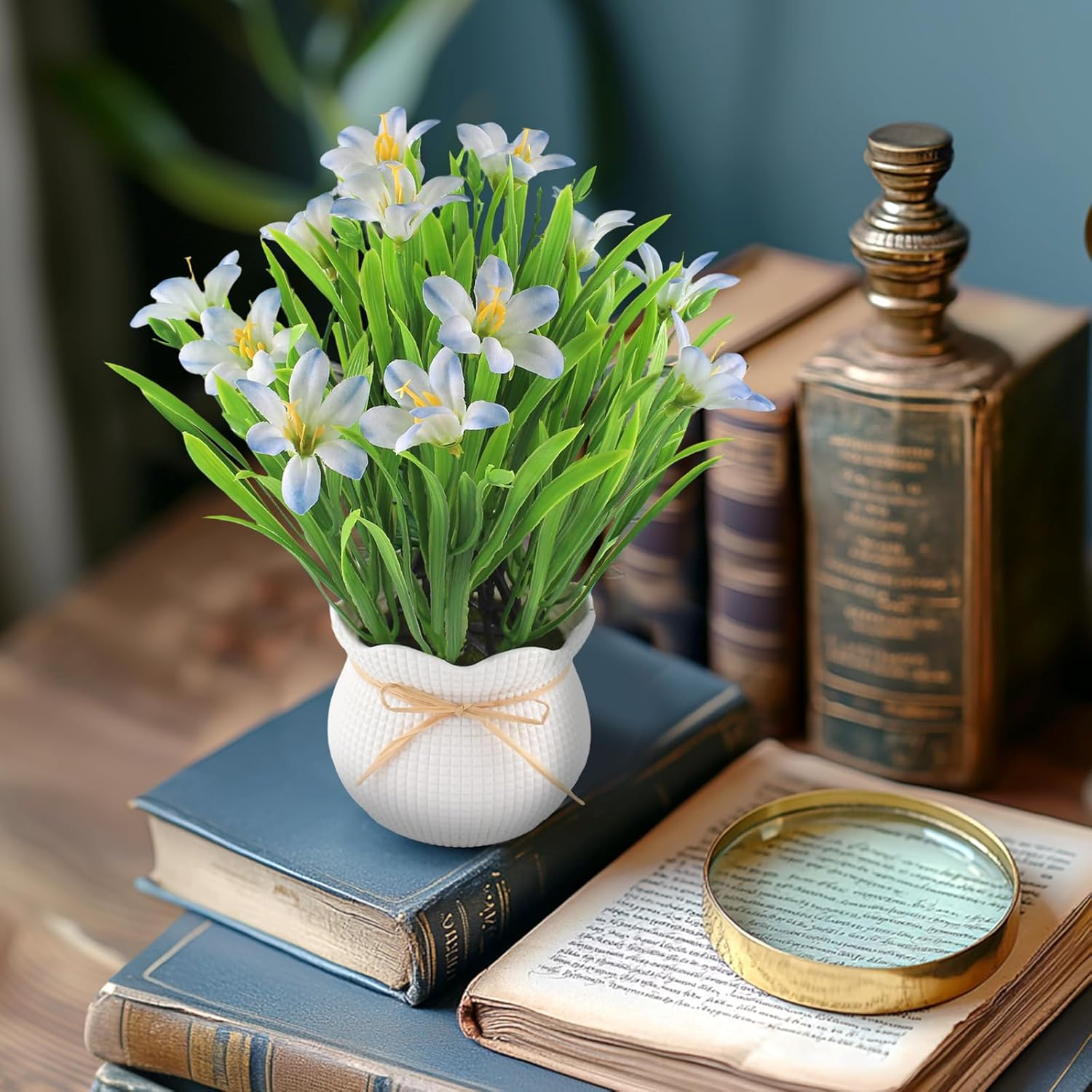 Artificial Flowers Plant UV Resistant Realistic Potted Faux Flowers Lifelike Greenery Maintenance Free Florals Indoor Outdoor Home Office Decor image number 5